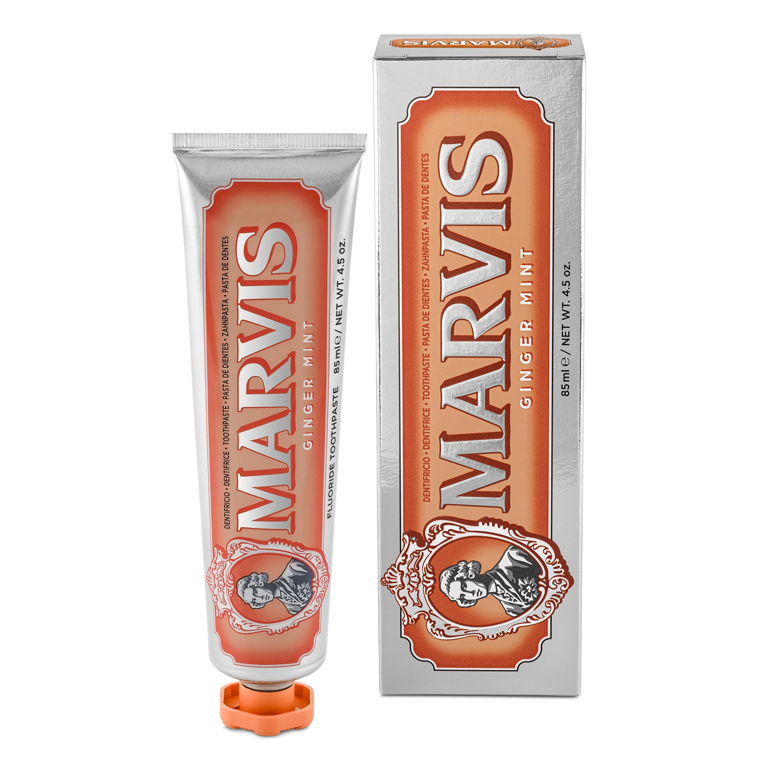 Marvis Zahnpasta Ginger and Mint, 85 ml, einzigartig aromatische Zahncreme bekämpft Plaque und reduziert Bakterien, Zahnpasta mit Geschmack für anhaltende Frische