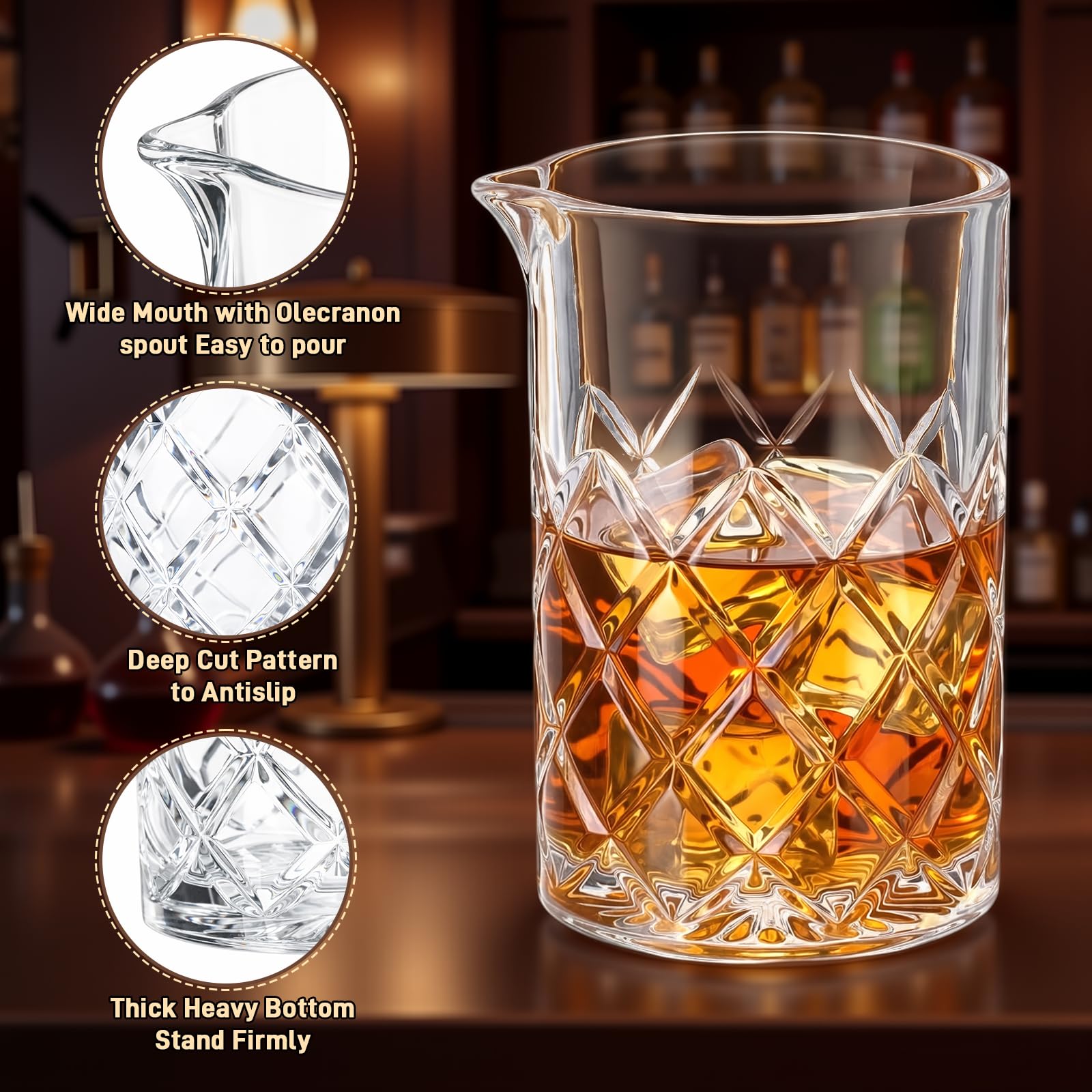 Zhehao Set di 5 bicchieri da cocktail da 652 g, con fondo spesso in cristallo, cucchiaio, misurino, colino e pestello, kit per mescolare cocktail da bar, regali per dilettanti e baristi