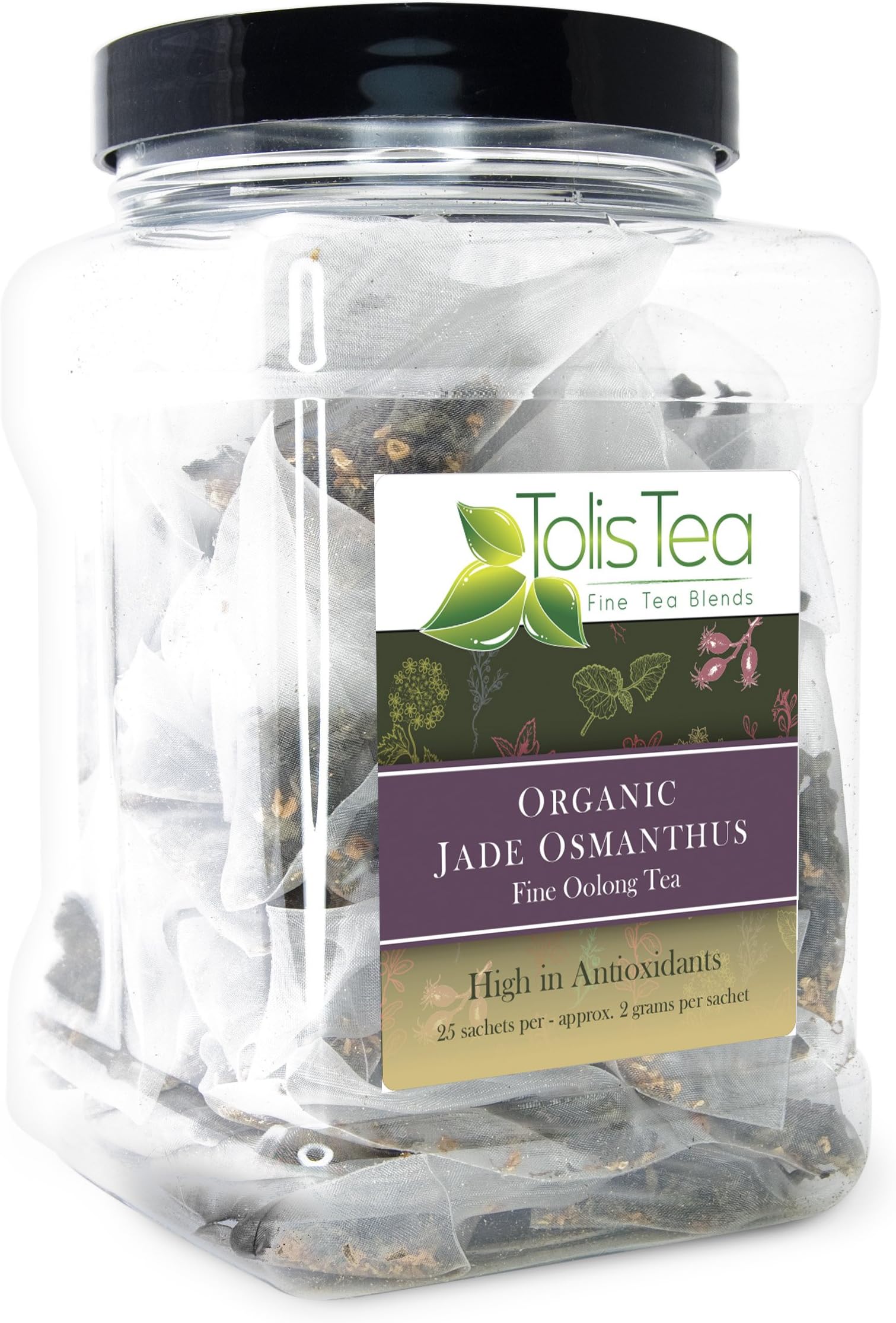 Tolis Tea Organic Jade Osmanthus Oolong Tea, Fine Oolong Tea, - Premium whole leaf pyramid tea sachet bags - High In Antioxidants, All natural Ingredients, 25 Silk Sachets