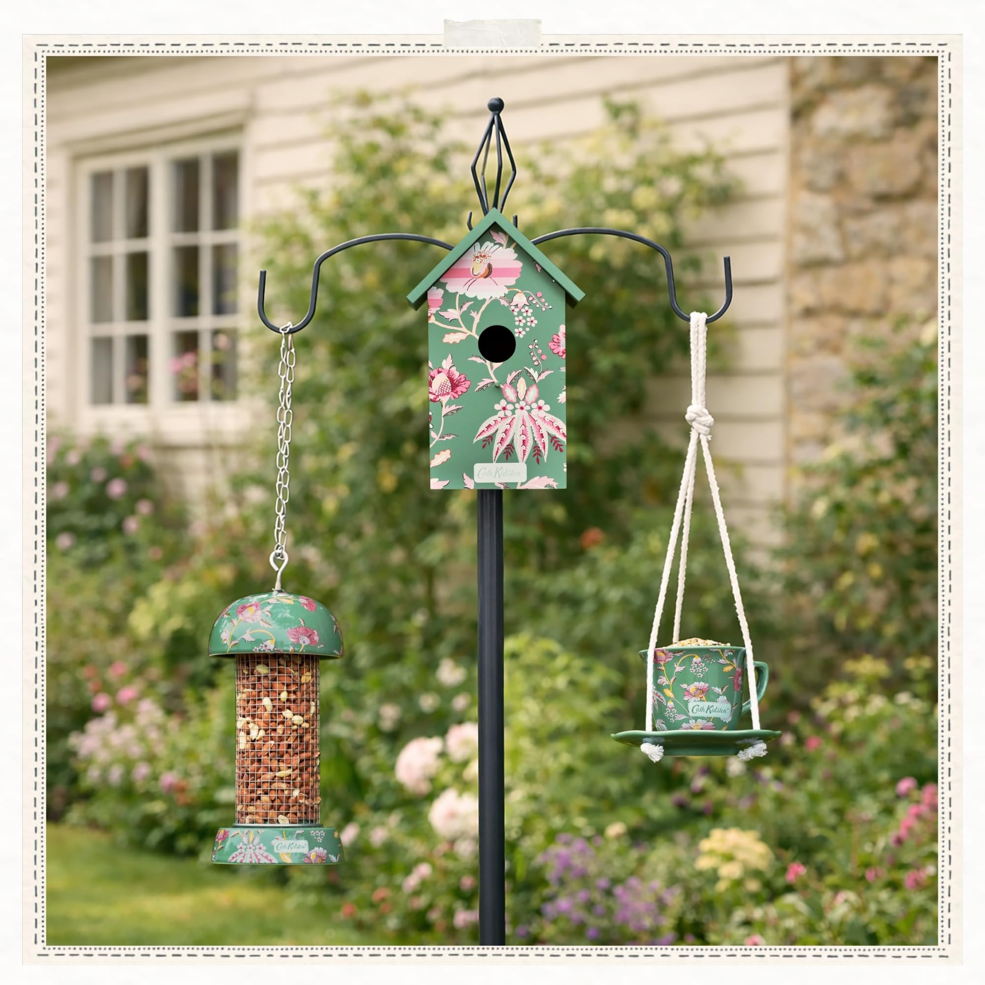 Cath Kidston Floral Wooden Bird House, Wall Mounted Outdoor Birdhouse Nesting Box for Garden & Patio, Decorative & Weather-Resistant – 11 x 9 x 22.5cm — view 8