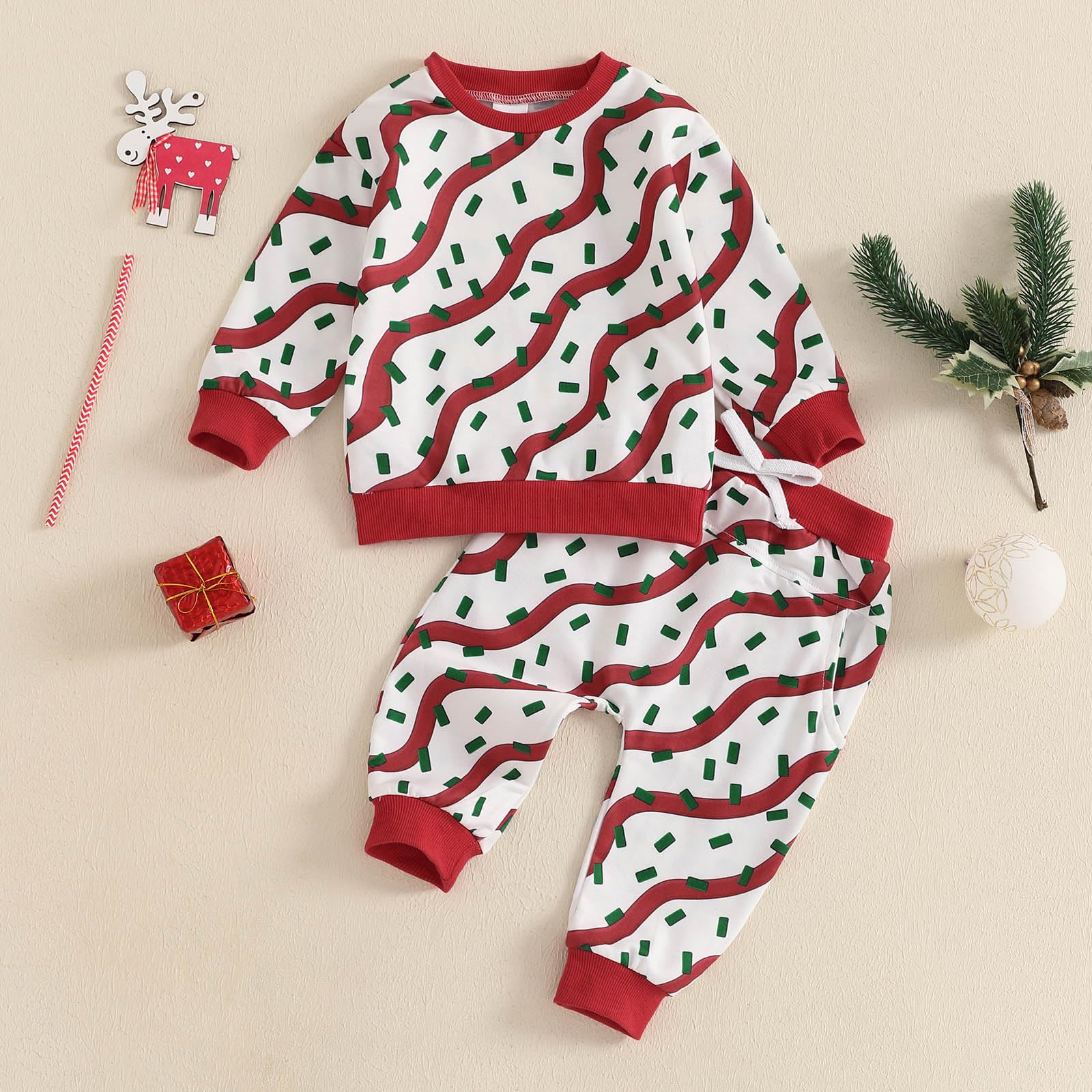 FOCUSNORM Toddler Baby Girl Boy Christmas Outfit Gingerbread Man Print Long Sleeve Sweatshirt Newborn Infant Winter Clothes (Christmas White, 12-18 Months)