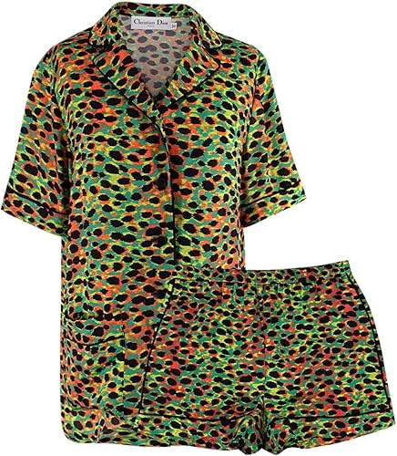 Dior Camisa & Shorts en Verde y Naranja con Estampado Mizza Chez Moi de segunda mano