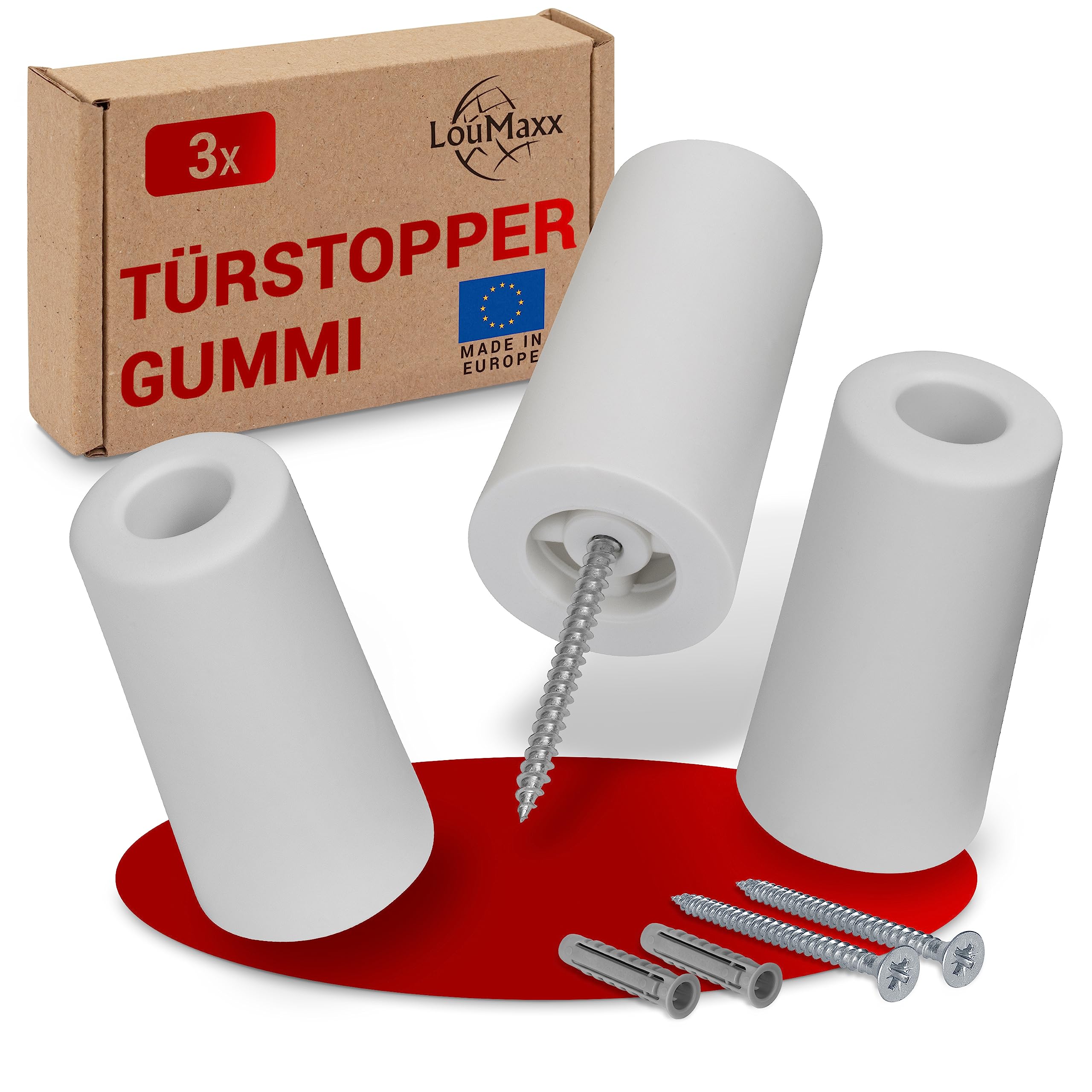 LouMaxx Floor Door Stops Made of Rubber, Floor Door Stop diameter 40 mm x 75 mm, For Screwing On