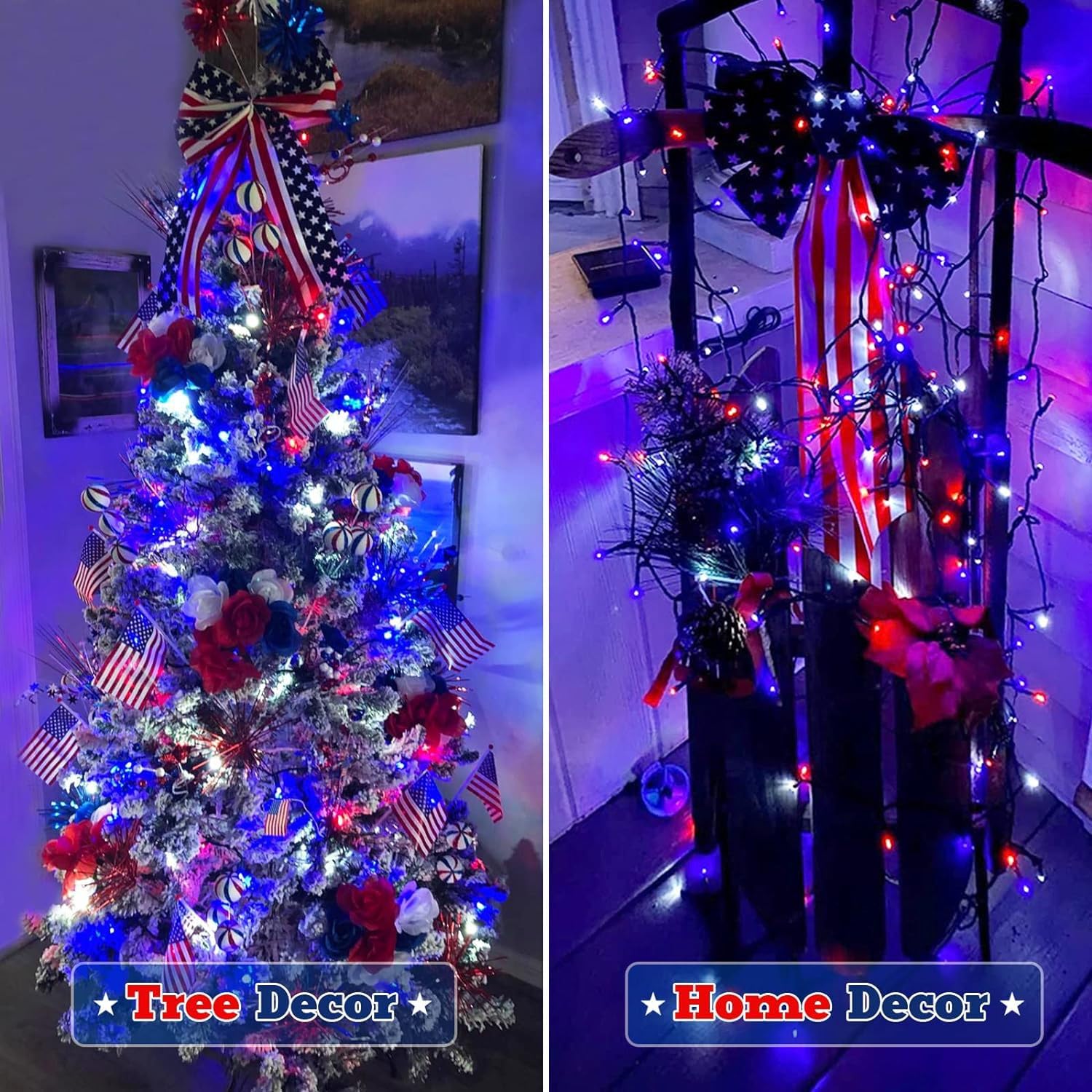 Actualización Solar String Lights, 52M 500LED Control Remoto de la cadena de luz al aire libre de 8 modos Waterproof Lights para la decoración de la boda del jardín de Navidad (Rojo + blanco + azul)