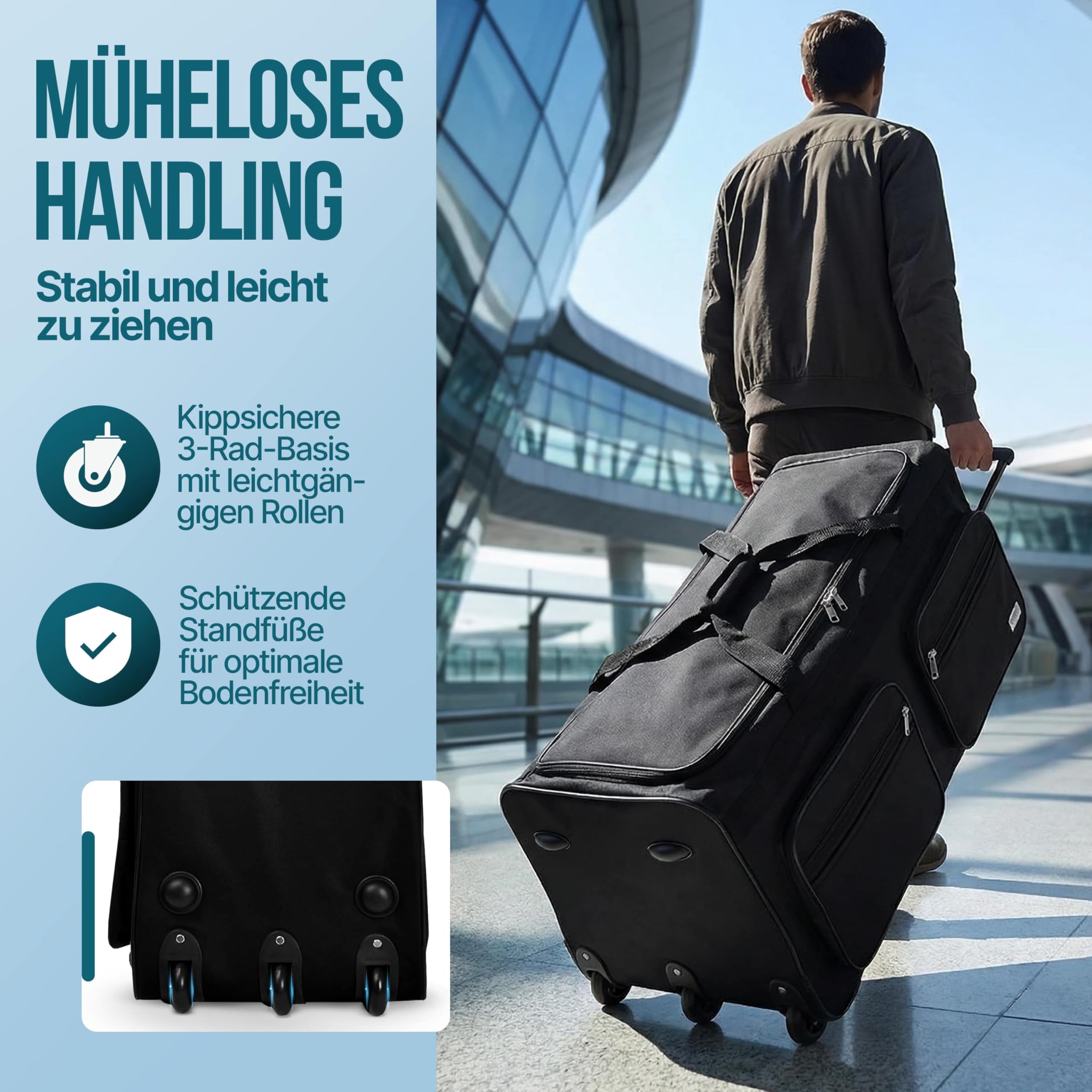 MONZANA® Sac de Voyage Trolley 160L 85x43x44cm Roulettes Poignée télescopique Grand Bagage Souple
