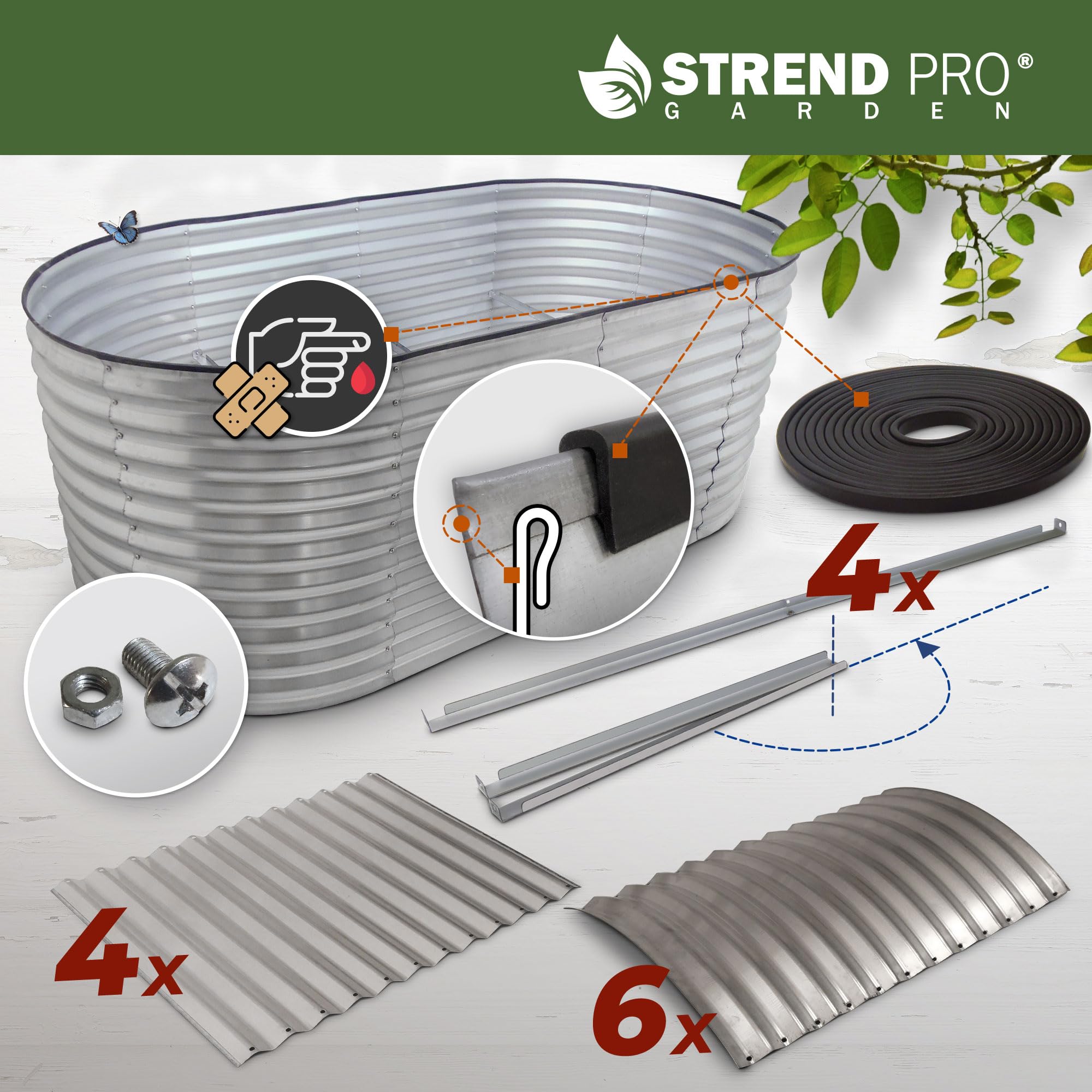 STREND PRO Hochbeet Metall 200x100x80cm (LxBxH) | Metall Hochbeete-kit für Garten Blech | Garten Beet aus verzinktem Stahl für Gemüse, Kräuter & Tomatenpflanzen | Stahl Pflanzkasten, Kräuterbeet