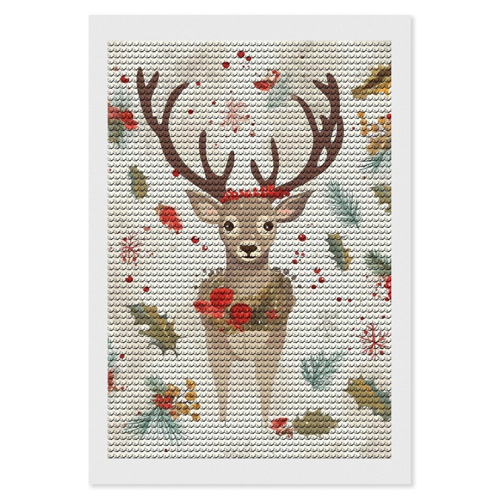 FodPand Diamond Art Kits for Adults, 5D Aurora Diamond Painting Kits for Beginners, Christmas Reindeer DIY Full Drill Dots Gem Art Paint Crafts for Home Wall Decor 8"x12"