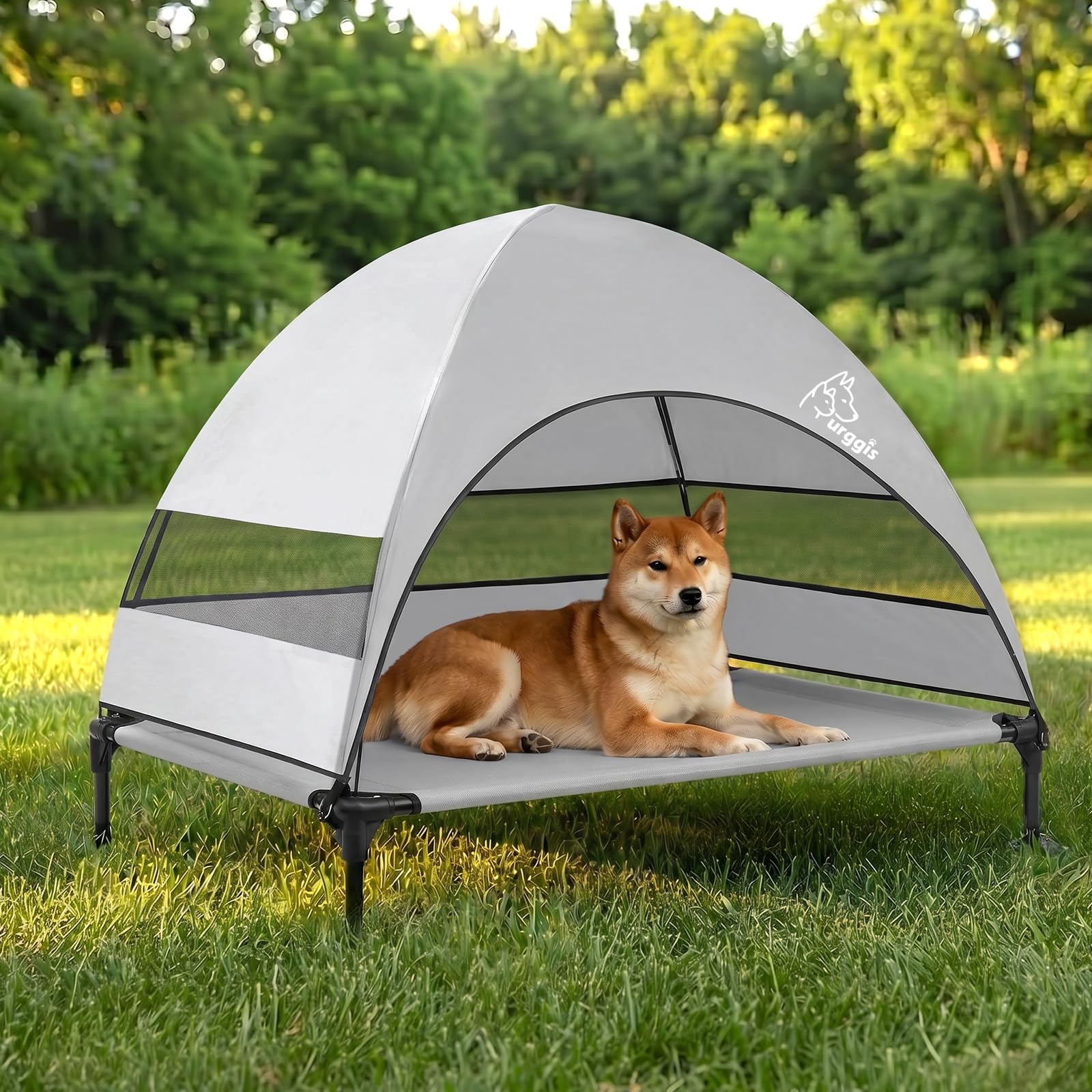 Elevated Dog Bed with Canopy Raised Outdoor Dog Shade Camping Cooling Cot
