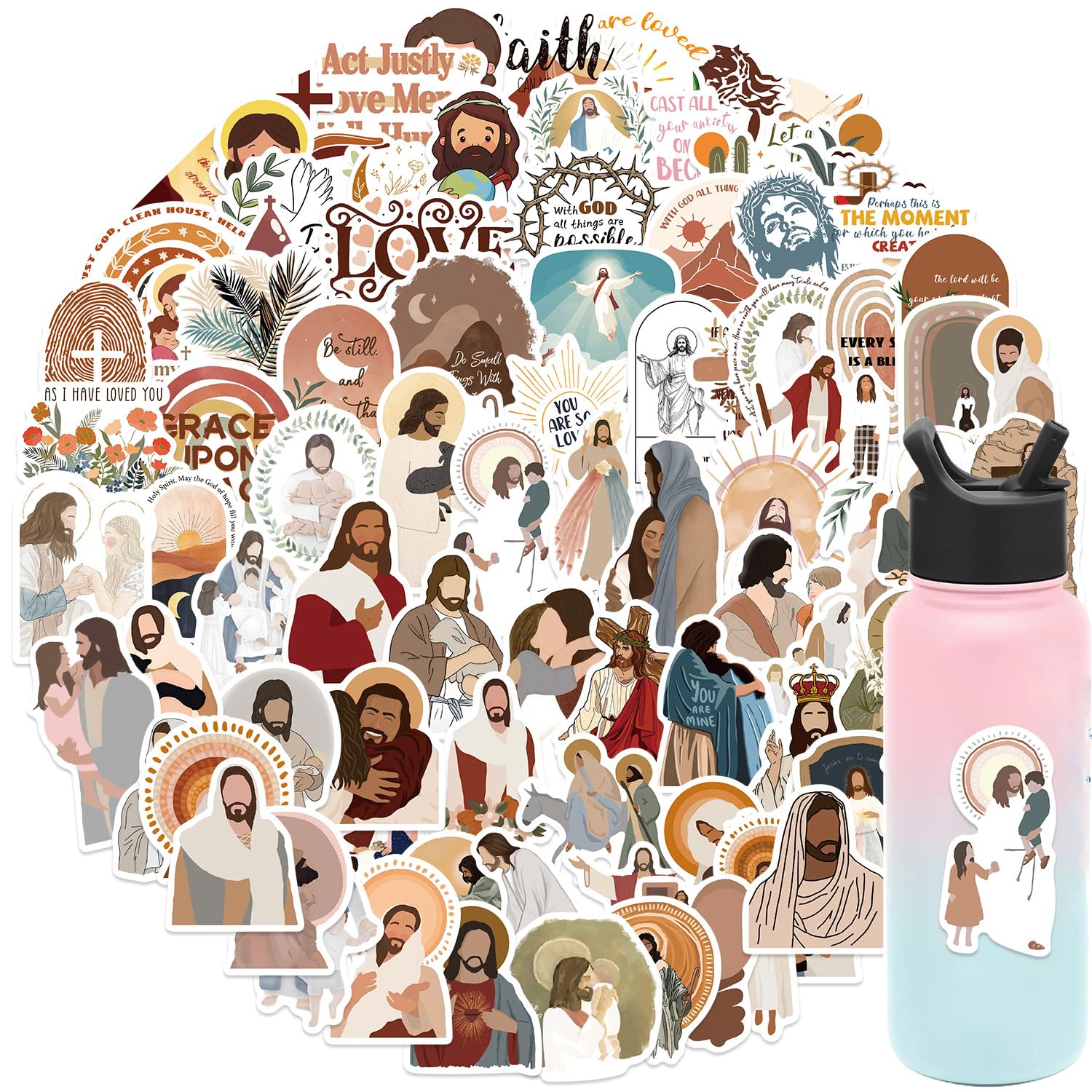 100 Pcs Inspirational Priest Stickers - Cute Vinyl Stickers for Water Bottle Laptop, Scrapbook, Journaling - Waterproof