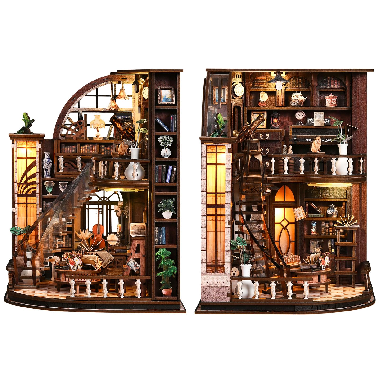 Shrike Zestaw książek DIY – wkład do regału na książki i drewniane puzzle 3D dla dorosłych i młodzieży, podświetlana miniaturowa diorama LED, zestaw do majsterkowania z instrukcją (może nie być