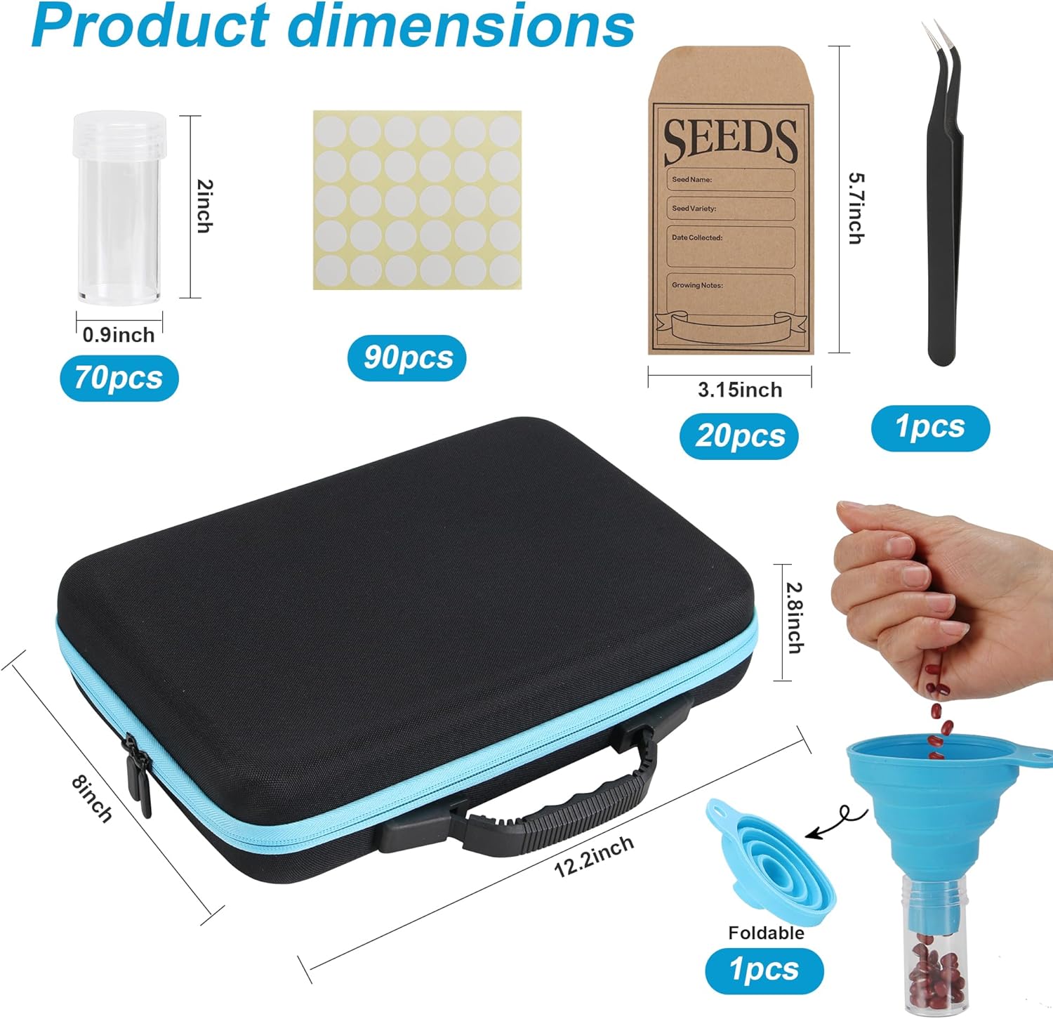 70 Slots Seed Storage Organizer, Garden Seeds Saver kit Seed Organizer with 20 Seed Envelopes, Write Label, Funnel, Tweezer for Flower Plants Vegetable Seed Saving (Seeds not Included) - Image 2