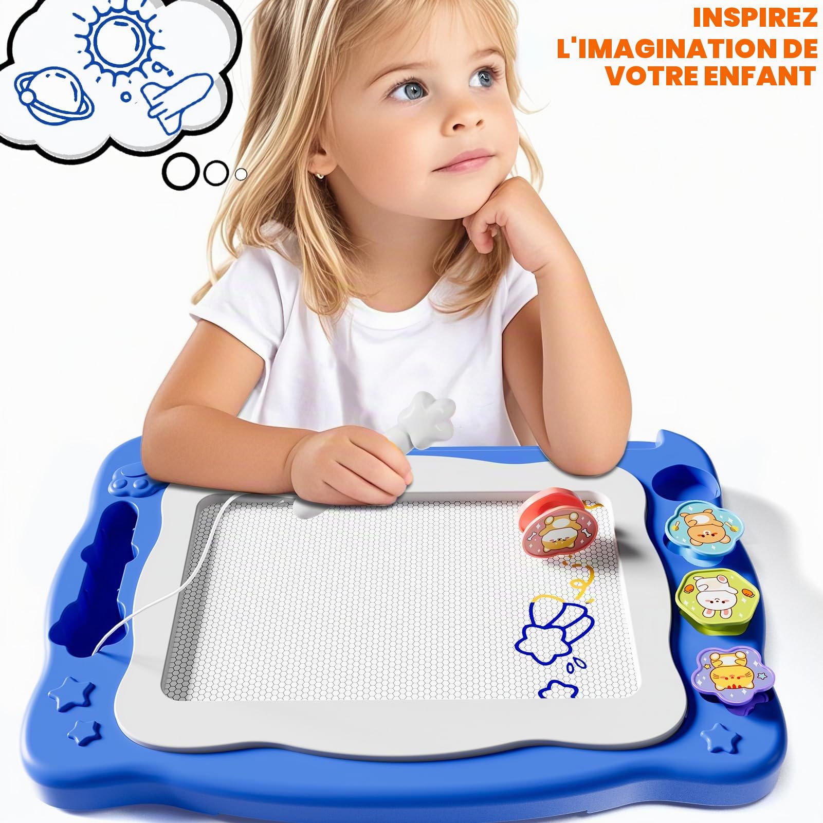 Grande planche à dessin magnétique, jouet, pour enfants de 3 à 7 ans, effaçable, avec 4 couleurs, jouet éducatif