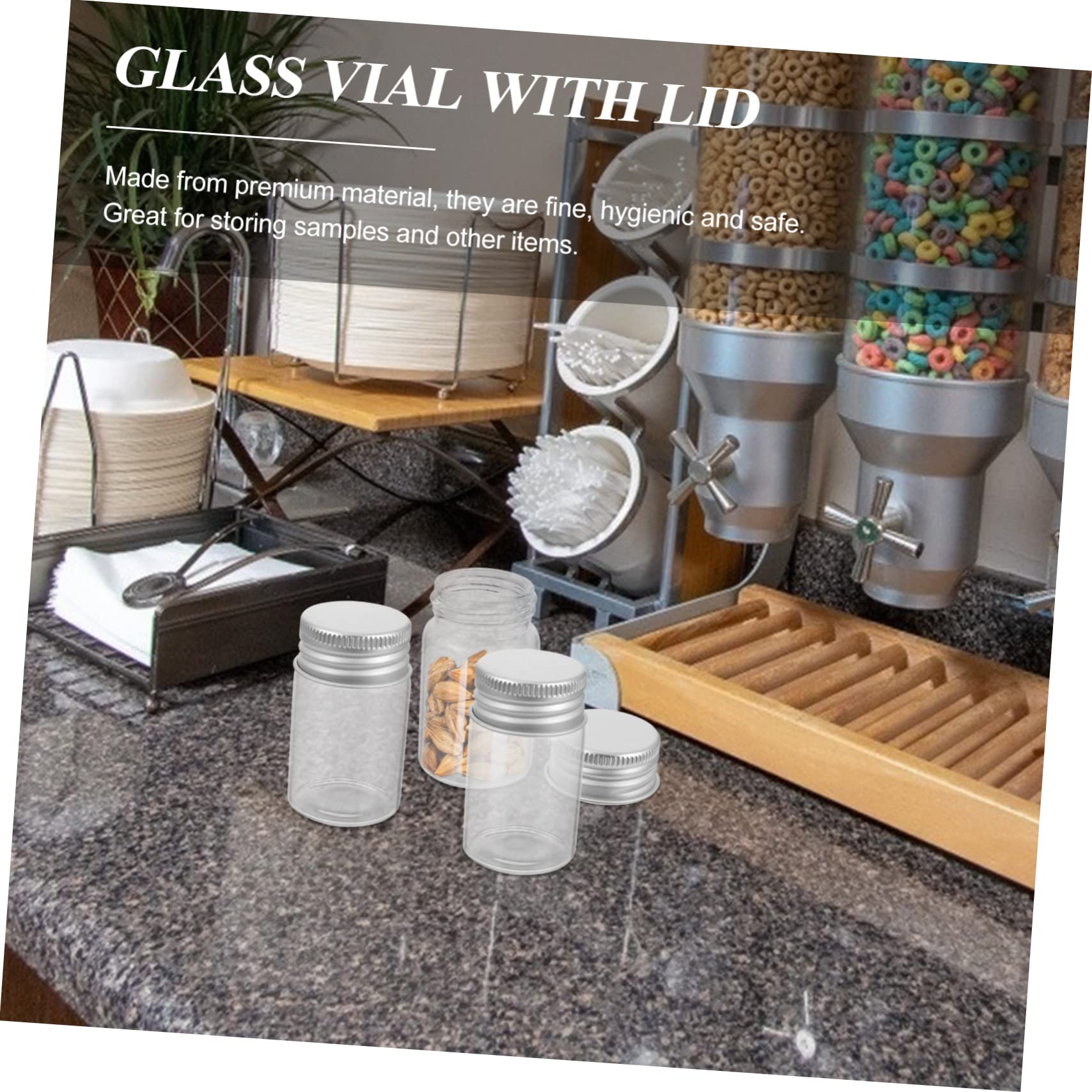 Mikikit 50 Botellas de Vidrio Transparentes Pack de 50 Unidades con Tapa de 20ml Ligeras y Fáciles de Transportar, Ideales para Muestras y Laboratorio