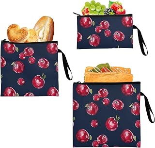 KLL 3 pack Reusable Zipper Snack Bag Waterproof Boys Lunch Bags for Work Picnic or Travel Fresh Cranberries Fruit