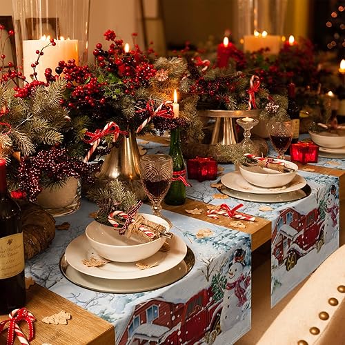 Miniatura 4 de Camino de mesa para decoración de mesa de cocina, muñeco de nieve de Navidad, granja, camión rojo, rama de árbol de Navidad, cardenal, 13 x 70