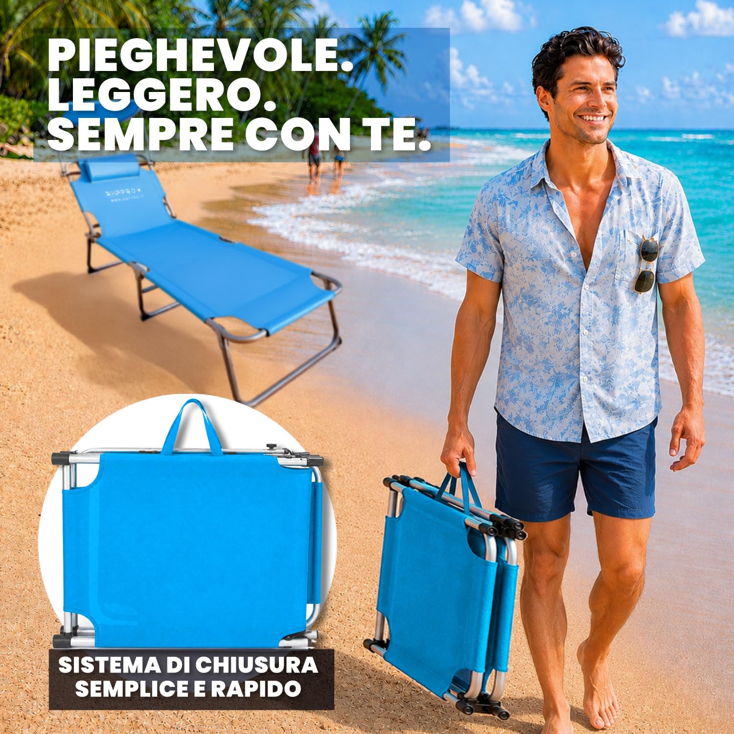 Set 2 Lettini Prendisole da Giardino o Spiaggia con Parasole, Lettino Mare Regolabile in 4 Posizioni - Struttura in Acciao Sdraio da Giardino Pieghevole Portatile, Cuscino Poggiatesta Blu