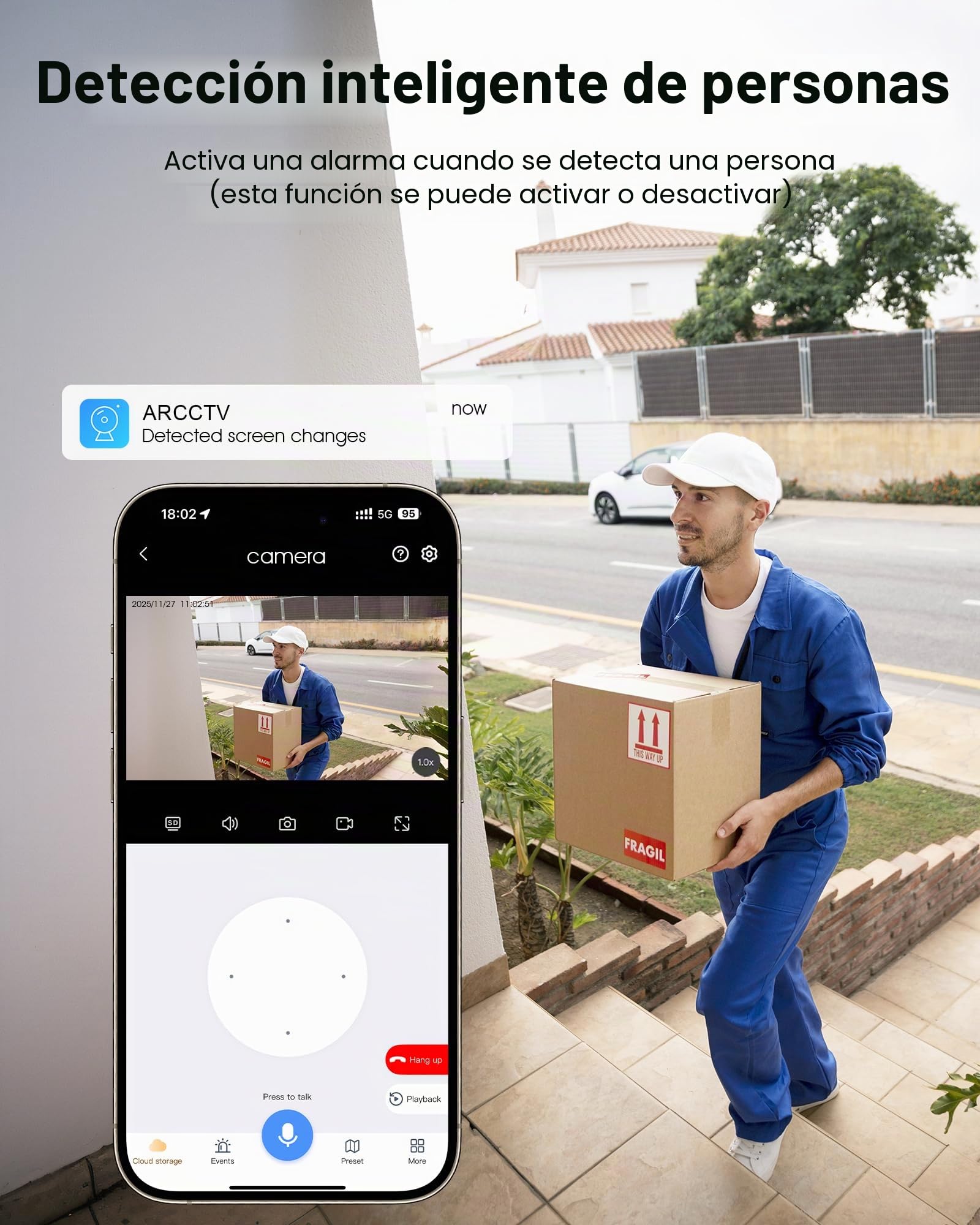 ARCCTV Cámara de Vigilancia 4MP con Energía Solar, Panel Solar Integrado | Wi-Fi de 2,4 GHz/5 GHz, Inalámbrica para Exteriores, Resistente al Agua, Apta para Kits de Cámaras ARCCTV