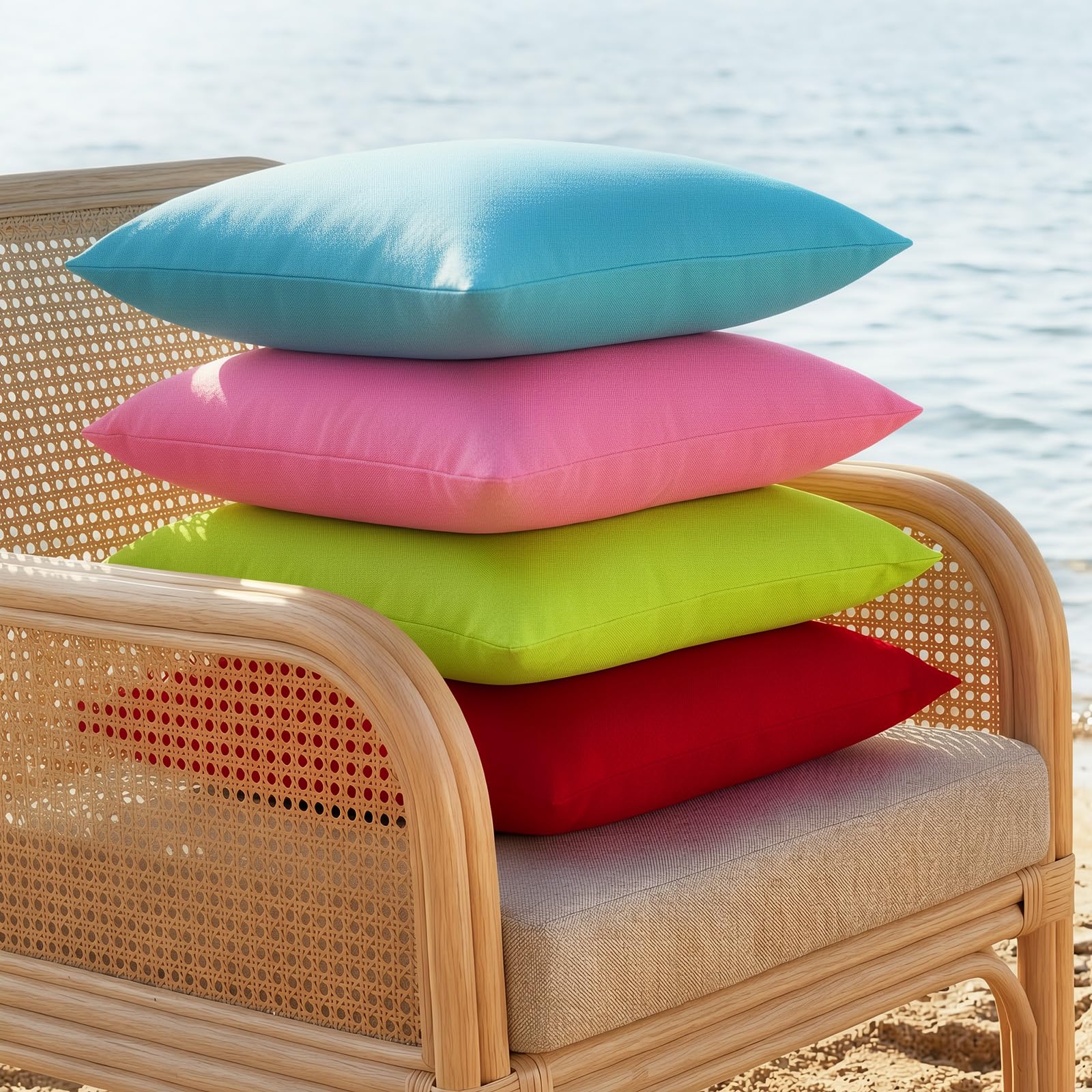 Lewondr Housse de Coussin Imperméable pour l'Extérieur, 2 PCS 45x45cm Taie d'oreiller Anti-UV en PU Solide, Housse de Coussin de Jardin pour Patio Canapé Balcon Canapé, Rose