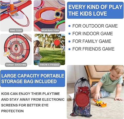 Miniatura 2 de Juegos de patio trasero para lanzar bolsas, lanzar bolas y lanzar anillas, juego de carnaval 5 en 1, juegos familiares para niños y adultos