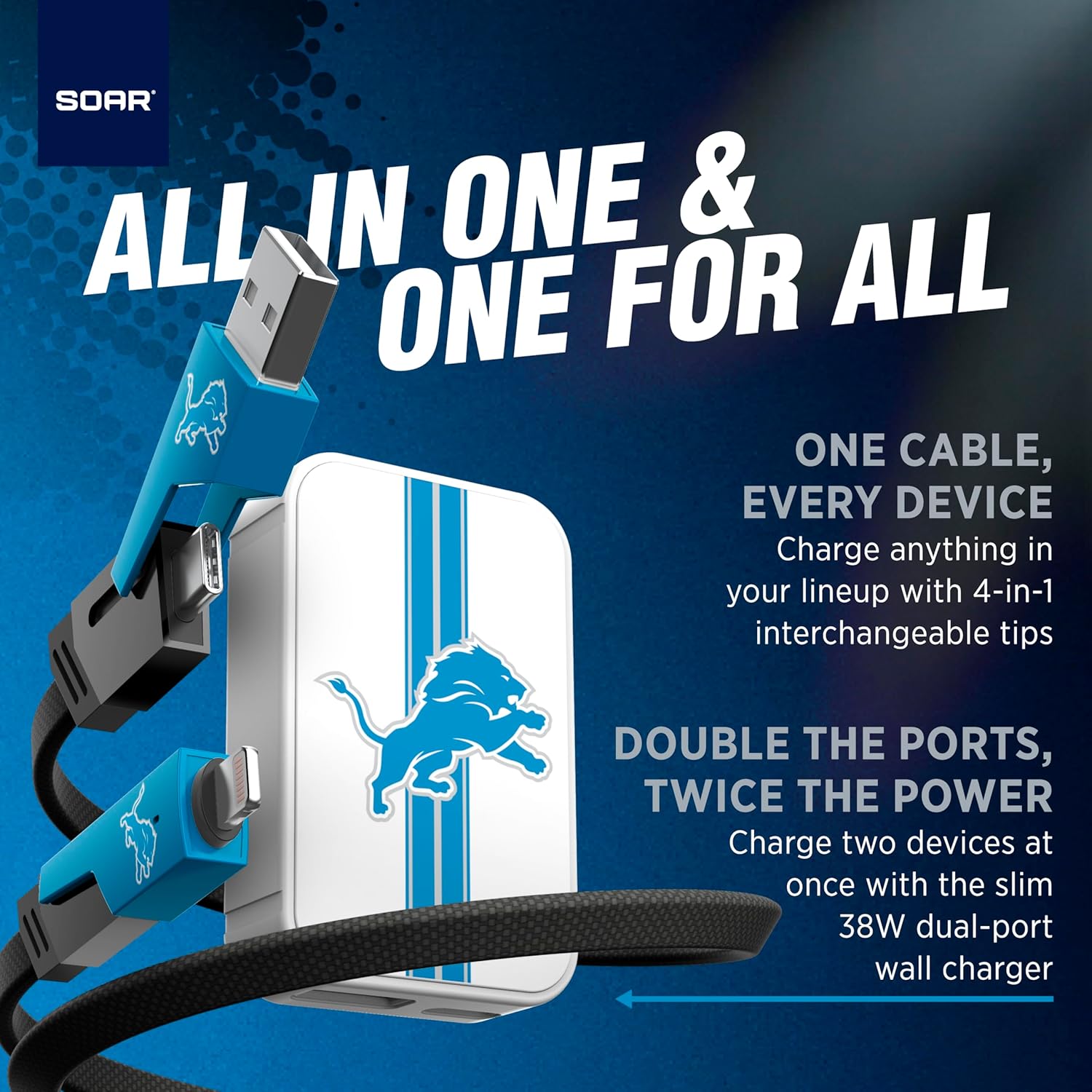 SOAR NBA Slim Wall Charger and 4 In 1 Multi Charging Cable