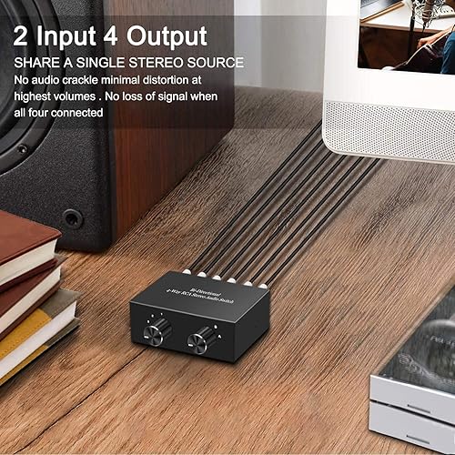 Miniatura 6 de Y.D.F Interruptor RCA bidireccional de 4 vías, canal de sonido HiFi AV LR, 2 en 4 salidas o 4 en 2 salidas, interruptor de audio de canal de sonido