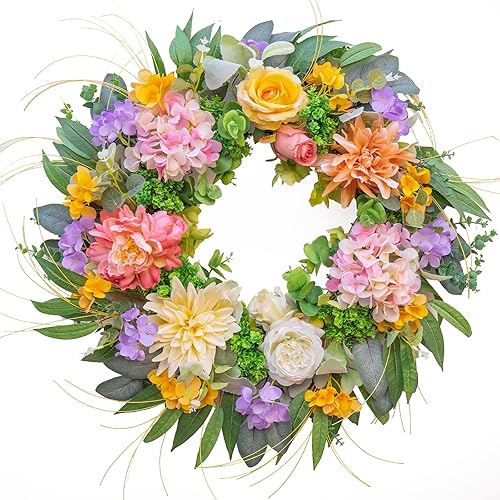 Miniatura 8 de Coronas de verano para puerta delantera, corona de primavera de 24 pulgadas con hortensia, para todas las estaciones, exterior, interior, exterior,