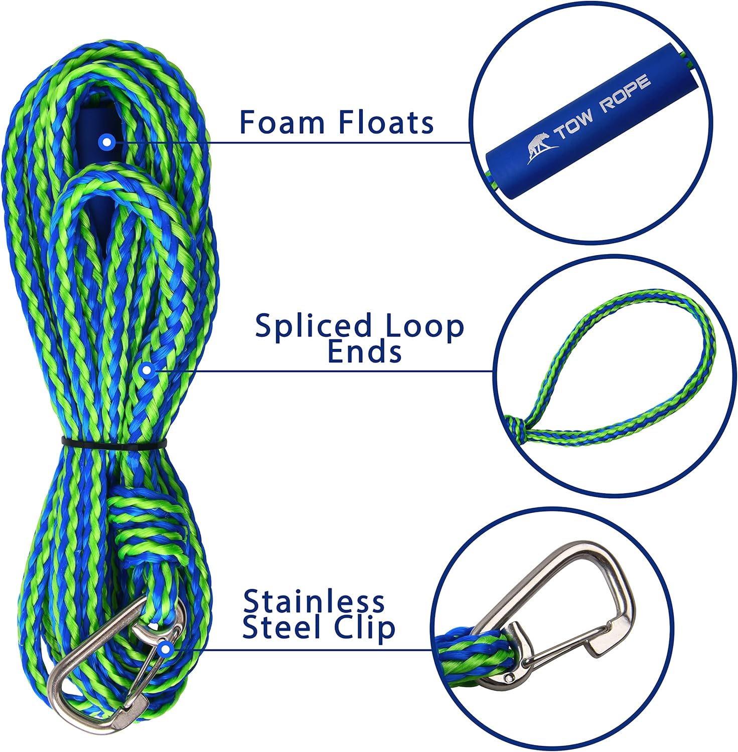 PWC Docking Lines Boat Rope, 7FT 10FT 14FT Mooring Dock Tie Boat Accessories for Jet Ski Pontoon, Kayak Tow Rope with 316 Stainless Steel Clip