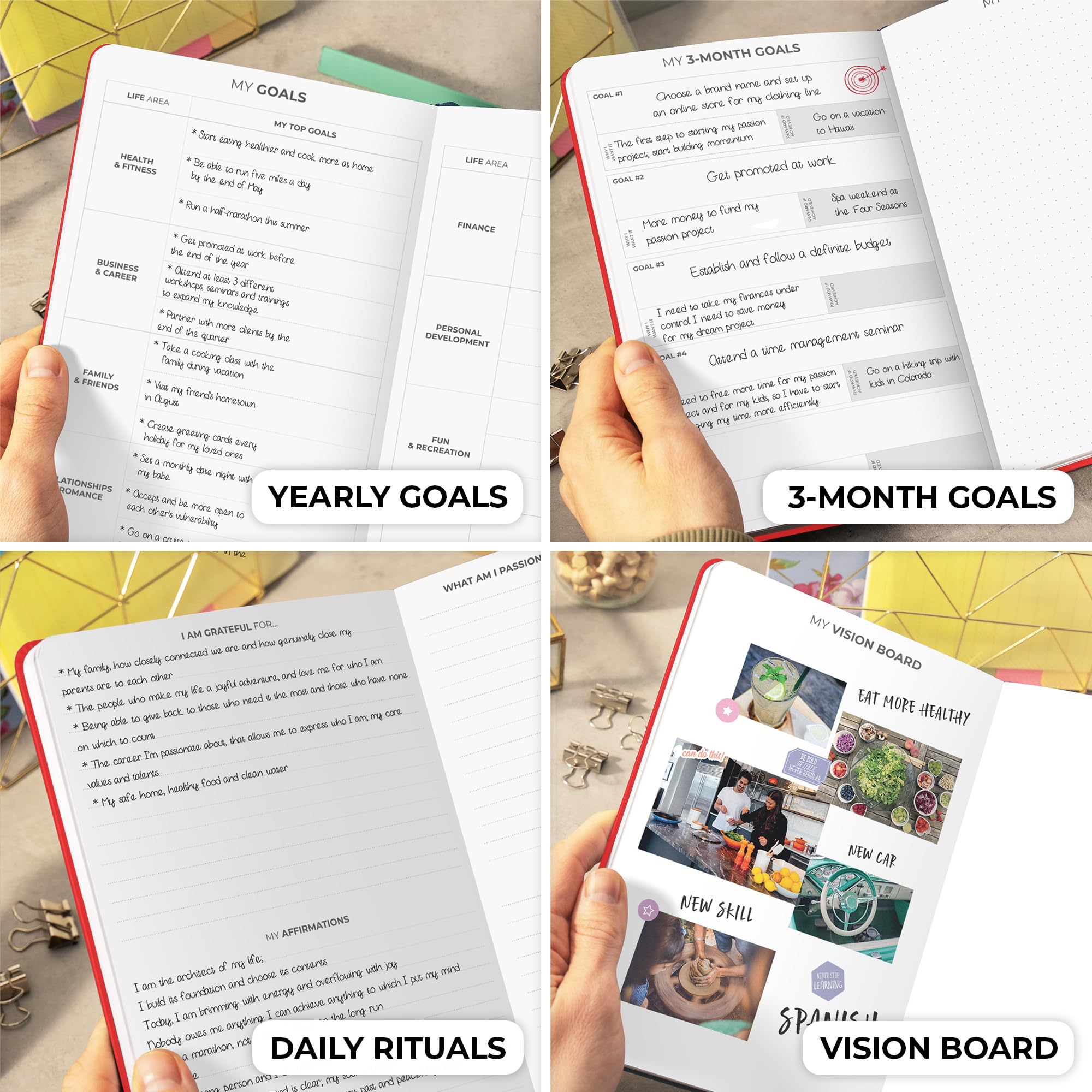 Clever Fox Planner Daily Premium – Agenda giornaliera non datata con orario, organizzatore personale, diario della produttività, 6 mesi (rosso)