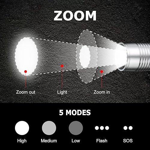 Miniatura 4 de Linternas LED, 4 unidades, batería recargable y cargador de batería, linterna de doble potencia de 4 bahías con clip, 5 modos, resistente al agua,