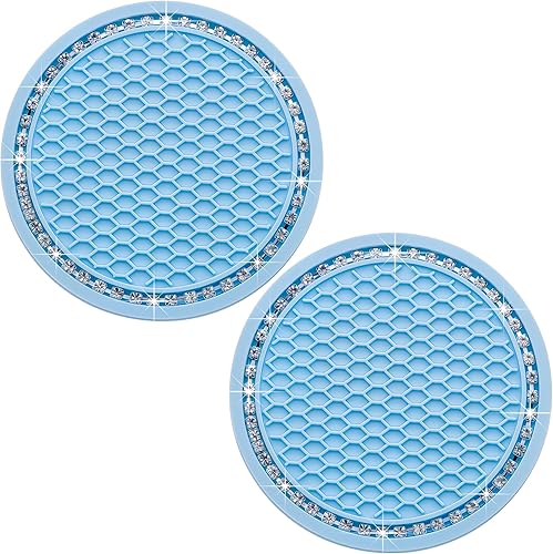 Miniatura 30 de 4 posavasos con brillantes para portavasos, 2.75 pulgadas, insertos para portavasos de auto, silicona suave antideslizante a prueba de golpes, Negro