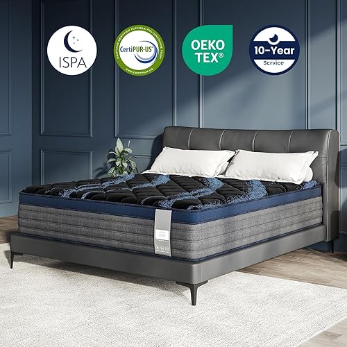 Miniatura 8 de Colchón King de 14 pulgadas en una caja, firmeza media, colchón híbrido de espuma viscoelástica, con resorte individual para aislamiento de