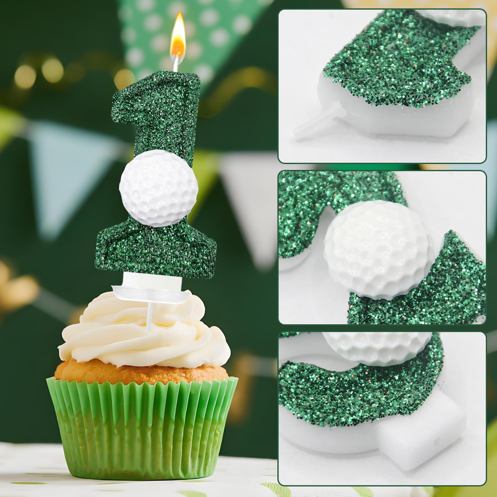 Bougies en forme de chiffre vert pour décoration de gâteau d'anniversaire sportive, fournitures de fête d'anniversaire (numéro 1)