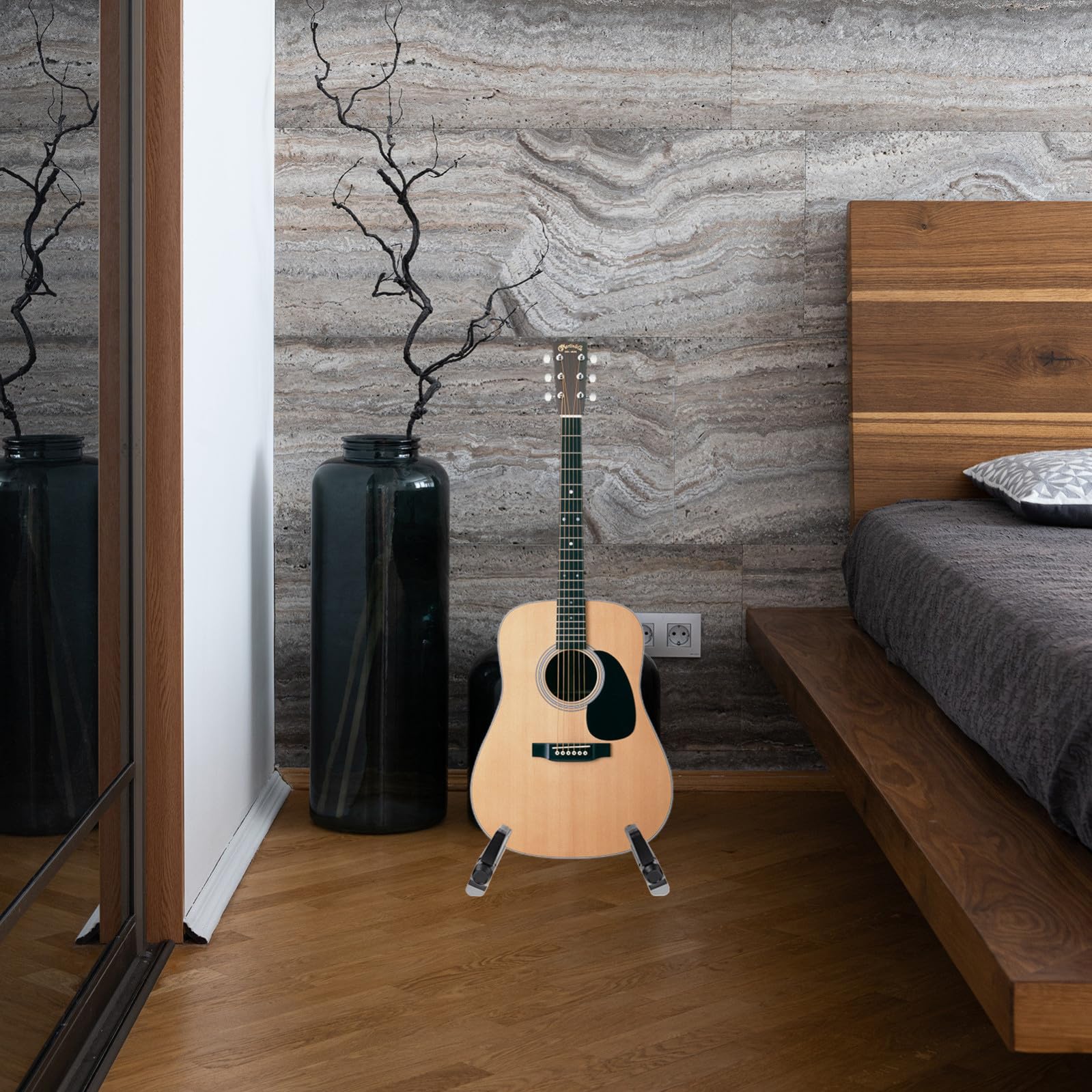 Supporto Abs di Alluminio a Pieghevole Lega e Chitarra Nero in Facile da Trasportare , Adatto Chitarre Acustiche ed Elettriche per Musicisti
