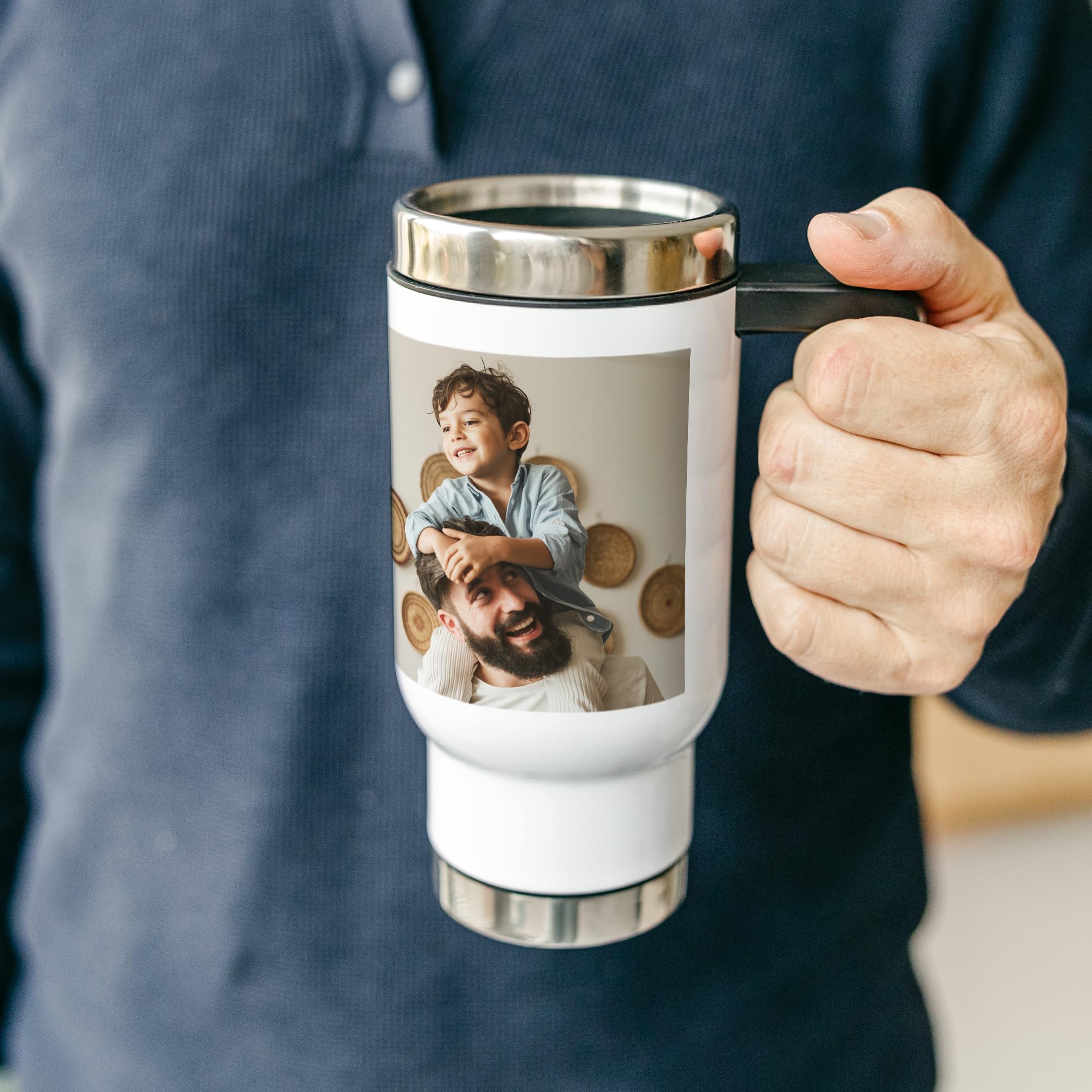 Taza de viaje personalizada con foto - Taza termo de viaje con asa, personalizada con tu foto favorita