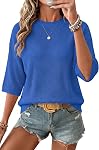 Arach&Cloz 2026 100% Cotton Printemps Été Crochet Tops Col d'équipage 3/4 Manches Loose Fit Shirts Casual Blouse Outfits pour femme
