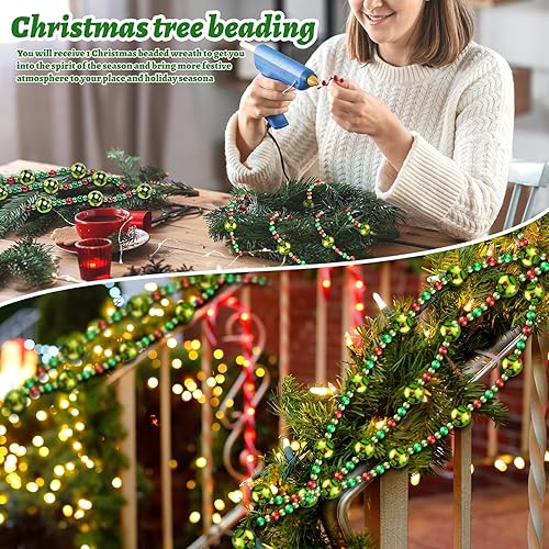 Miniatura 6 de Riceshoot Guirnalda de cuentas de árbol de Navidad de 16 pies para colgar, guirnalda de perlas para árbol de Navidad, adornos de corona,