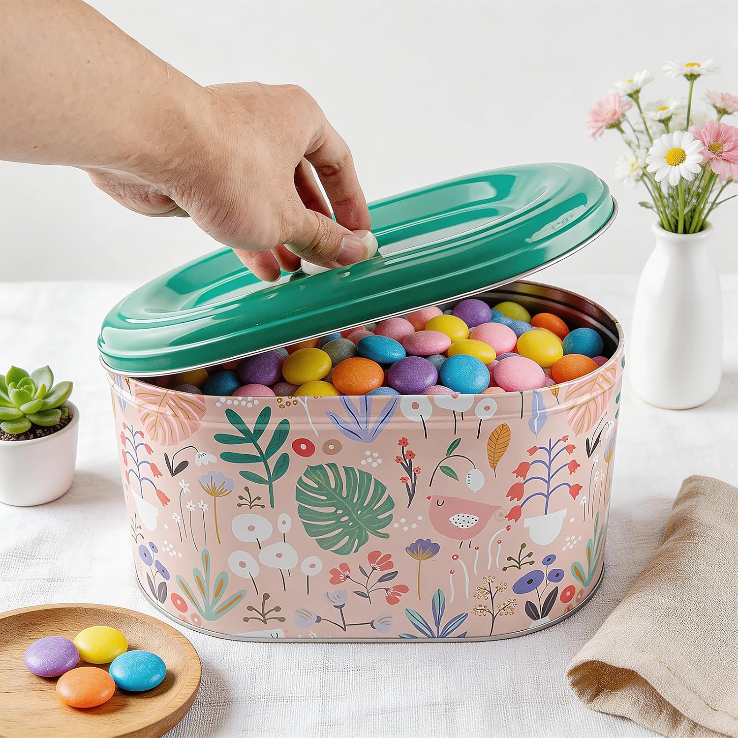 2 Pack Multicolor Metal Tin Cookie Snack Jars with Lid, 2 Sizes, Air Tight, Stackable, Durable, Food-Safe, Reusable, Perfect for Cookies, Candy, Coffee