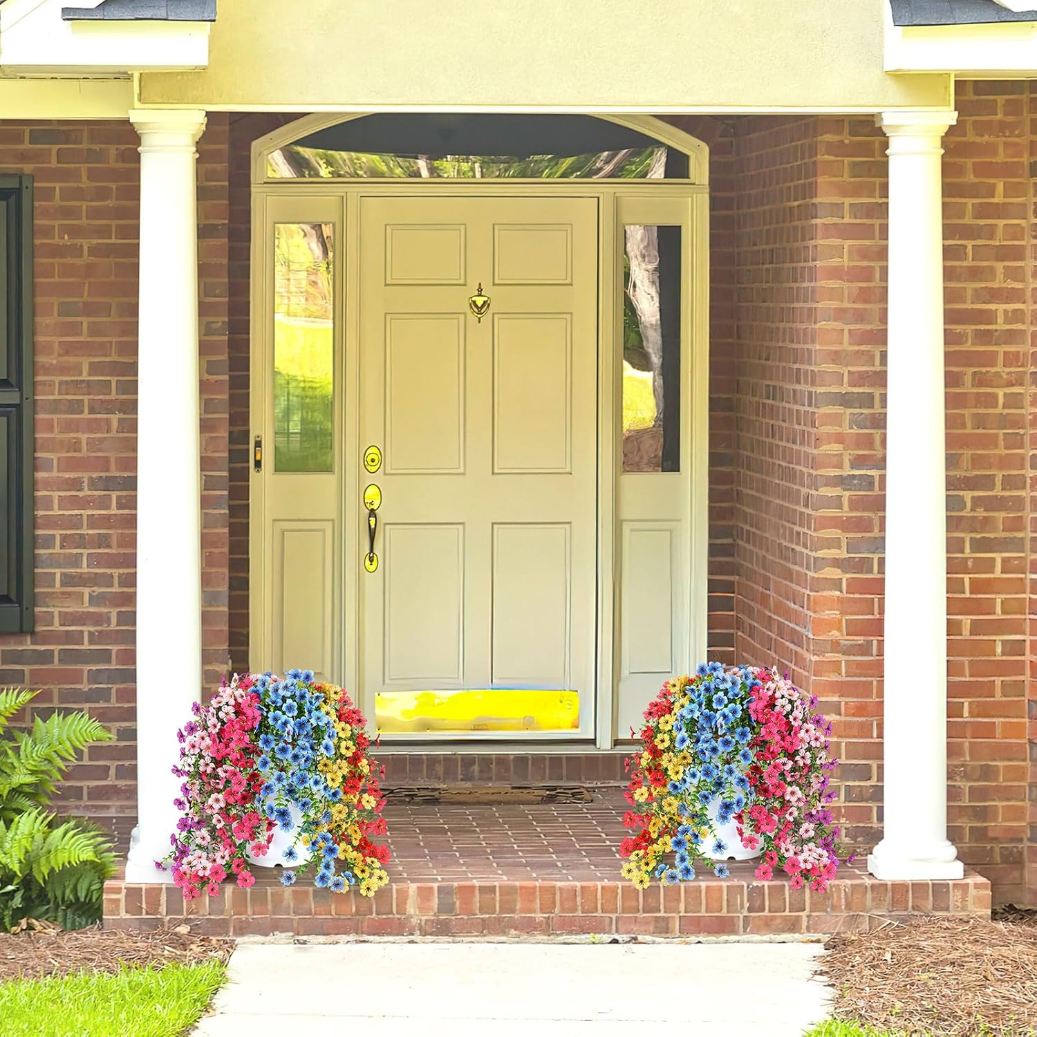 Artificial Flowers for Outdoors Spring Decor, 6 Bundles UV Resistant Realistic Fuax Silk Hanging Flowers, Fake Plants for Planter Indoor Outside Garden Porch Patio Balcony Yard Farmhouse