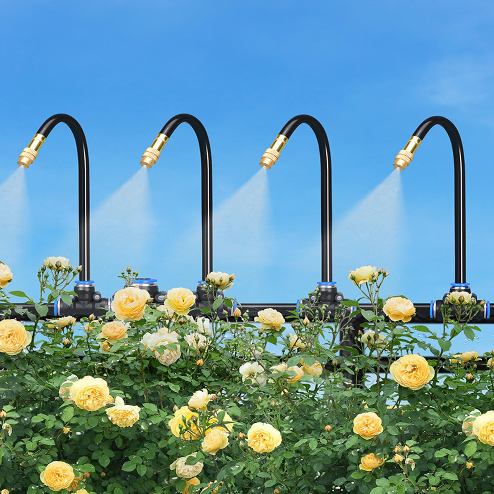 Kit de sistema de riego automático, boquilla de aspersor ajustable de 360°, diseño de ahorro de agua para césped y jardín, rociador de cobre eficiente para el cuidado del patio