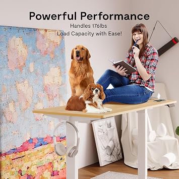 FLEXISPOT 160 x 80cm Electric Standing Desk ONE PIECE Height Adjustable Desk Sit Stand Desk with 4 Memory Smart Panel and Backpack Hook for Home Office, (White Frame+Maple Desktop)