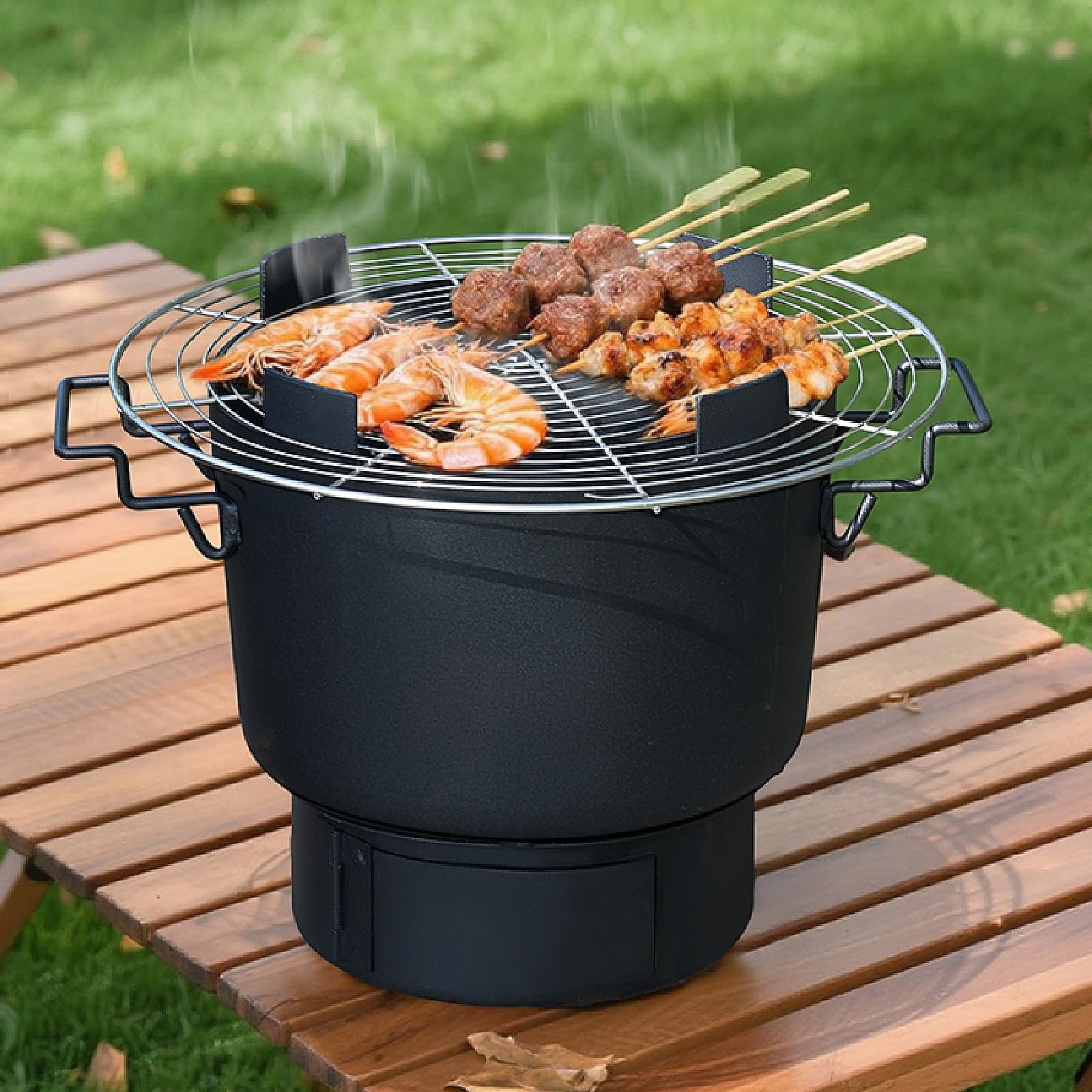 Przenośny Palenisko, Wielofunkcyjna Konstrukcja, Stalowe Palenisko z Elementami Ułatwiającymi Czyszczenie, do Grillowania, Ogrzewania i Podgrzewania(Black)