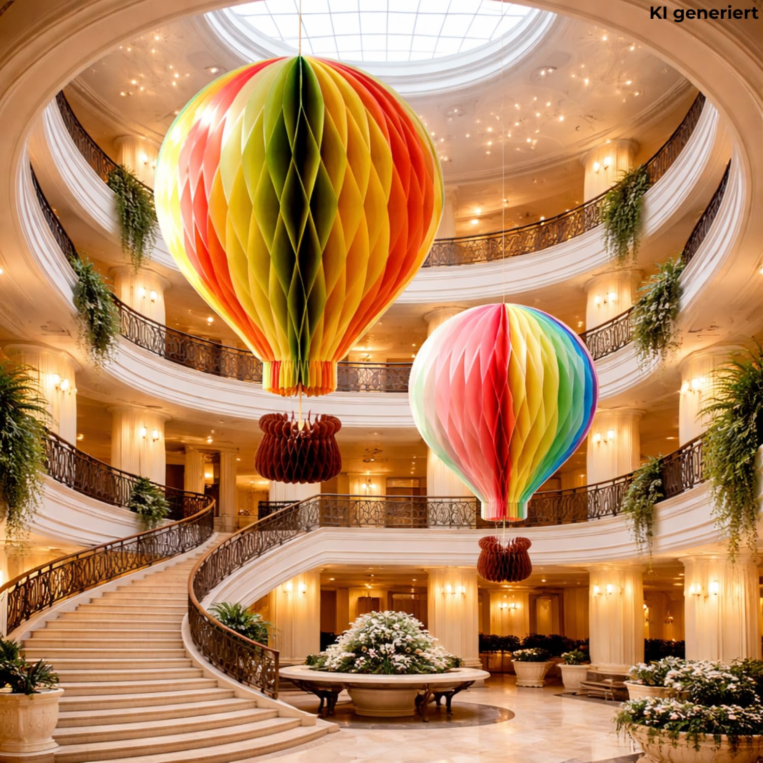 XXXL Mega balon dekoracyjny, balon papierowy, zawieszka balon na gorące powietrze, Honeycomb, dekoracja na okno wystawowe, dekoracja hotelowa recepcji, balon na gorące powietrze z koszem w kolorze