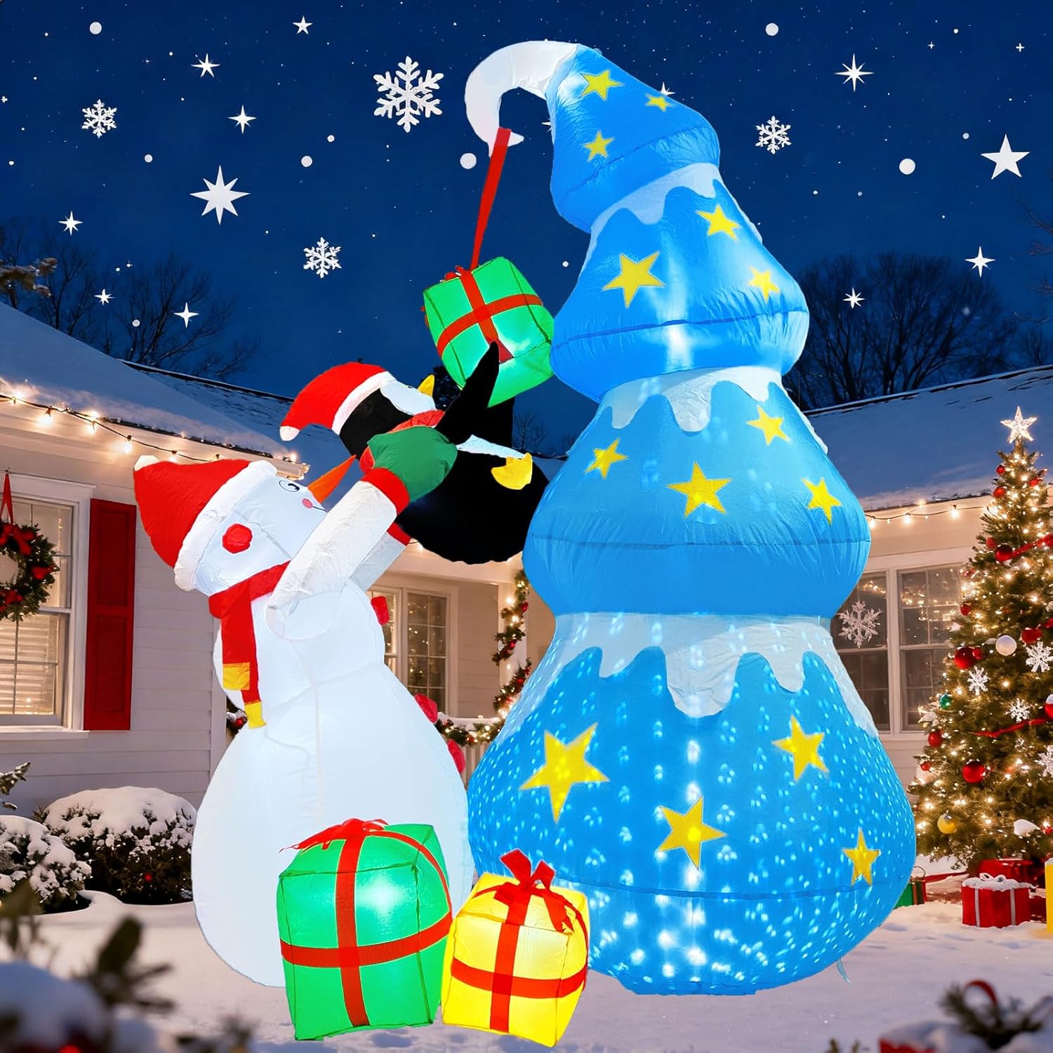 8FT Christmas Inflatables Space Outdoor Decorations, Blow Up Santa Claus Snowman Reindeer Rocket Yard Decoration Built-in Bright LED Lights for Indoor Outdoor Garden Lawn Decor Xmas Gifts