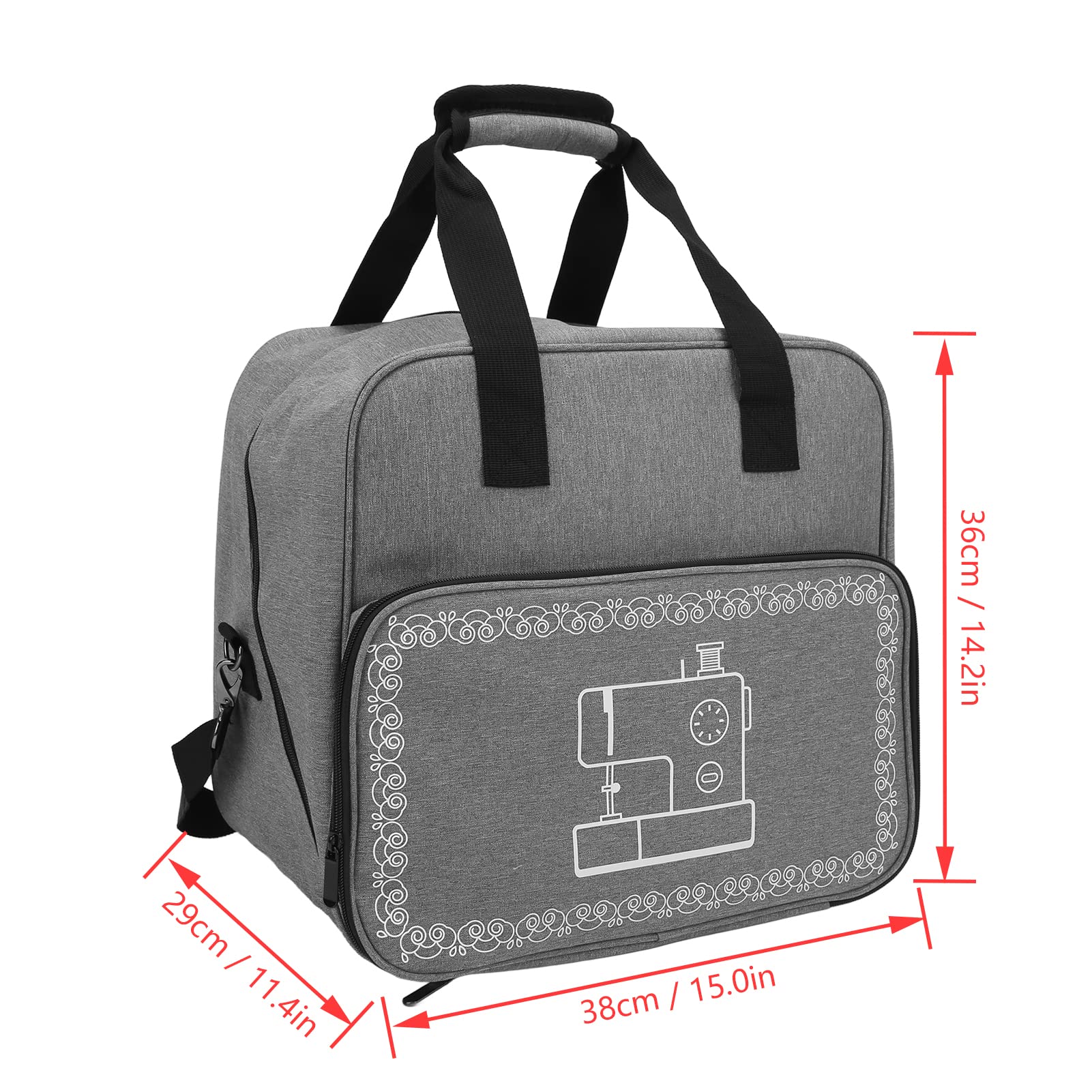 HERCHR Bolsa para máquina de Coser, Estuche de Transporte de Tela Oxford con múltiples Bolsillos, Bolso de Almacenamiento para Accesorios de Costura de Gran Capacidad con Correa de Mano (Gris)