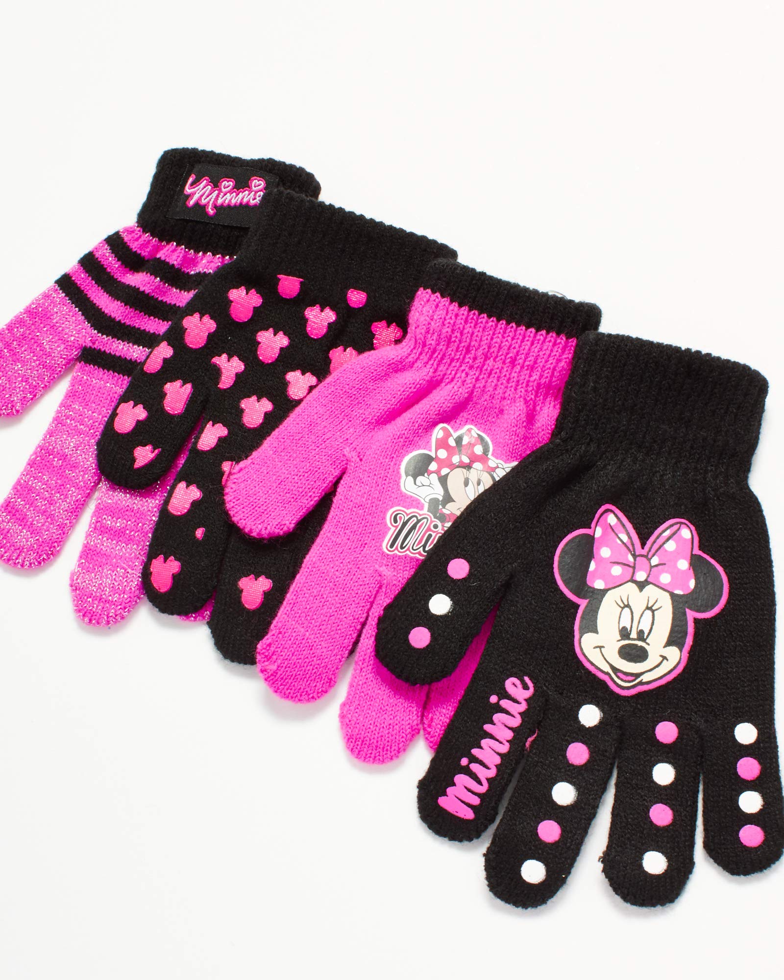 Disney Assorted Character Designs 4 Pair Gloves or Mittens Cold Weather Set, Little Girls, Age 2-7 (Minnie Mouse - 4 Pair Gloves Design Set)