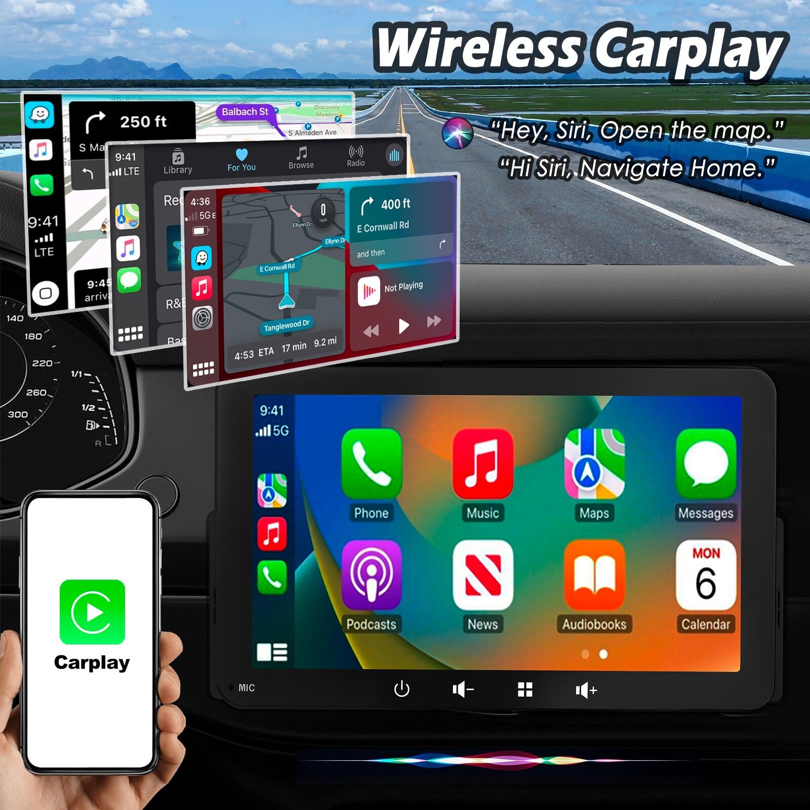 Autoradio 1 DIN Bluetooth avec sans Fil CarPlay et Android Auto - 7 Pouces HD Ecran Tactile Car Play Voiture Soutien PhoneLink iOS/Android/Radio FM/EQ - Wireless Autoradio avec Caméra de Recul