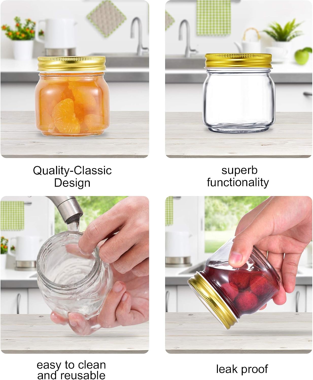 Mason Jars 8 oz, Glass Jars For Kitchen Storage,Canning Jars For Herb,Jelly,Jams,Honey,Dishware Safe, Set of 28