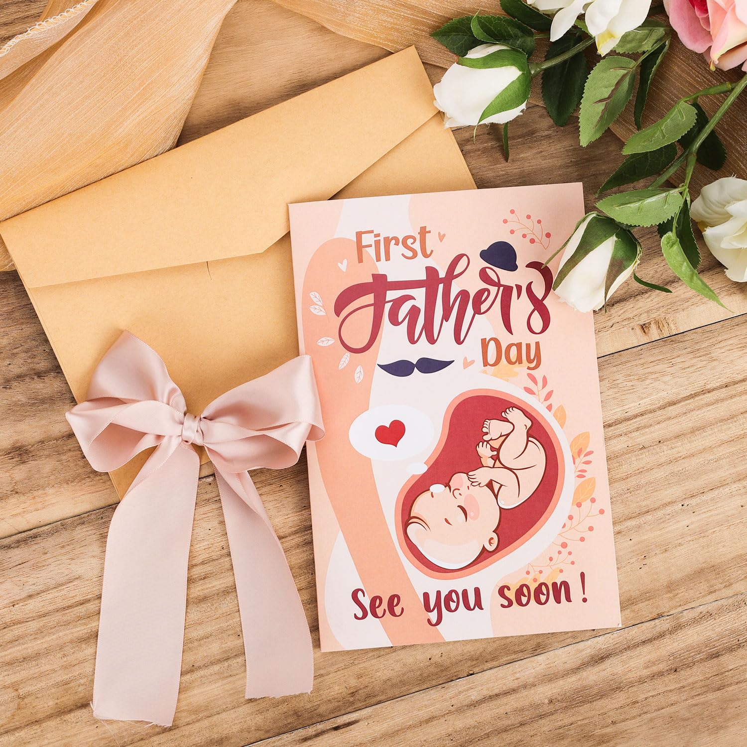 XIHIRCD First Father's Day Card With Envelope, Cute Gift Card For Expectant Father's Day Father's Day Gift From Wife Greeting Card For New Dad For Son And Son In Law (Style 1