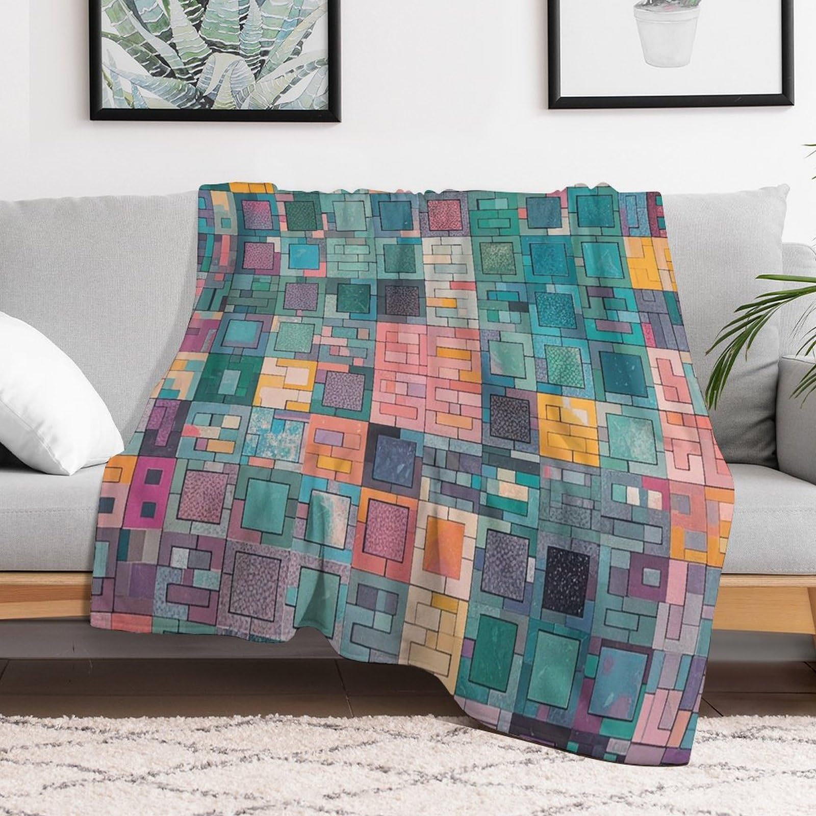Couverture micro polaire géométrique pour vos soirées cocooning