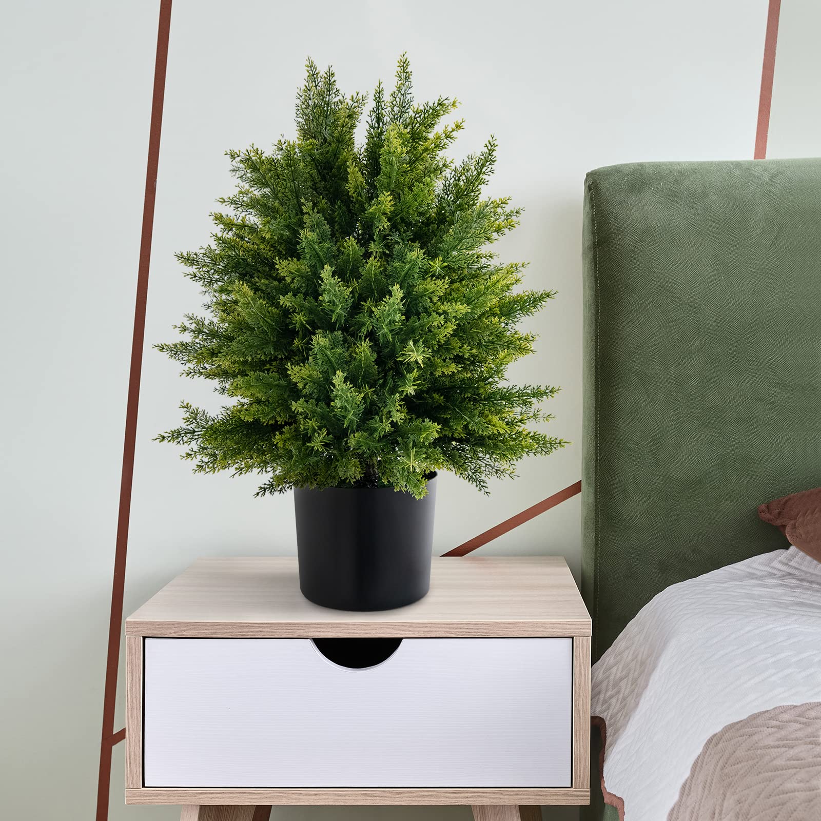 GIANTEX Juego de 2 Árboles Artificiales de Cedro de 55 cm, Plantas Falsas de Arbusto en Maceta con Cemento para Decoración Interior y Exterior